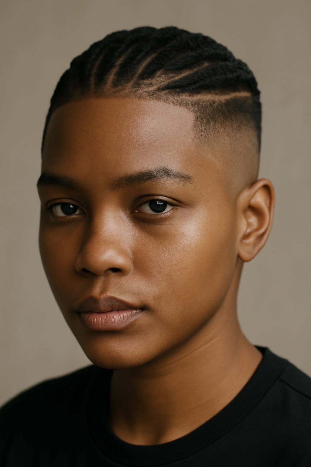 Head with box braids on top and faded sides