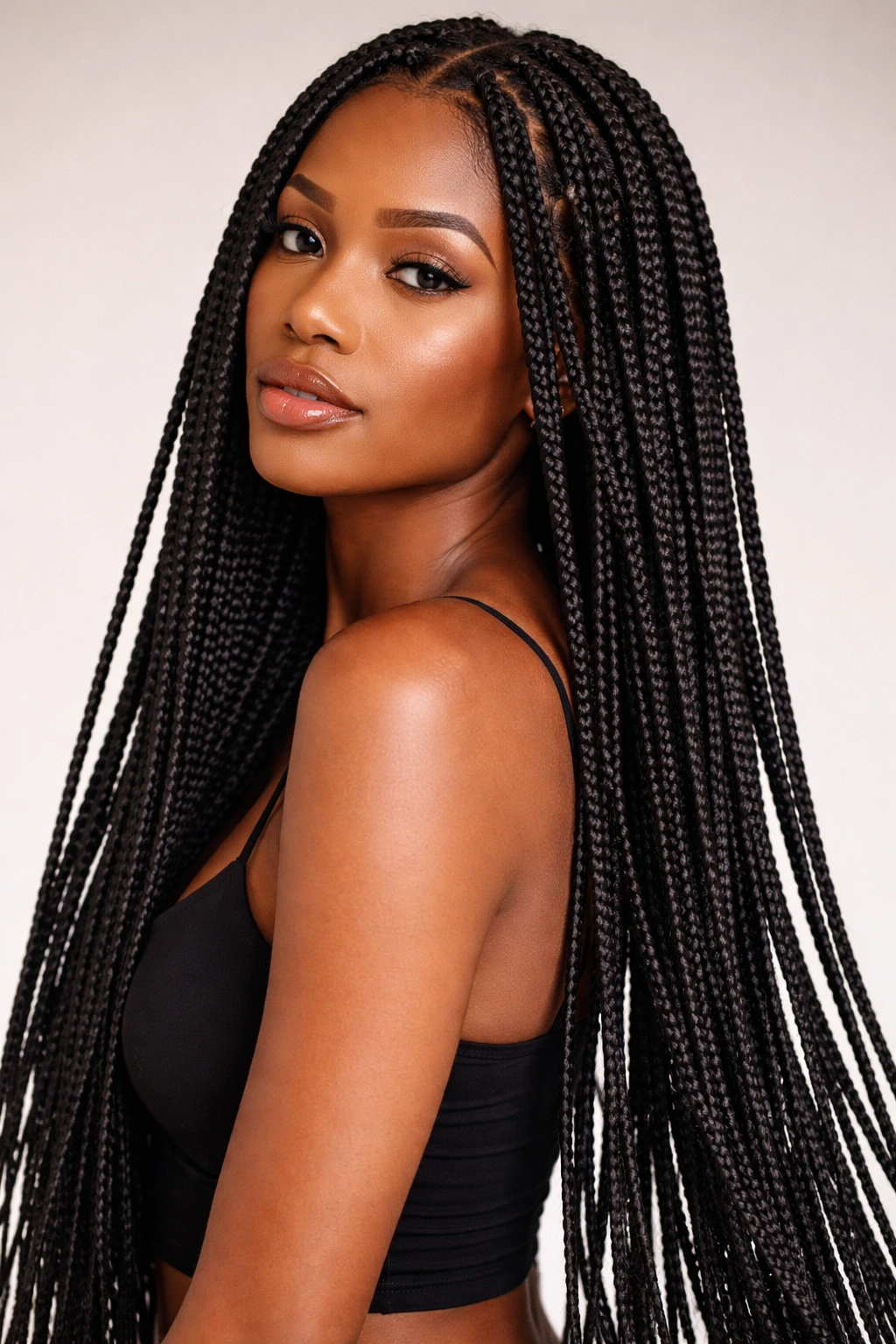 Full head of box braids showing volume and length
