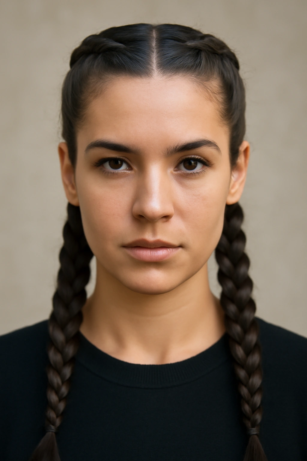 Two tight boxer braids starting at the front and running back to the nape