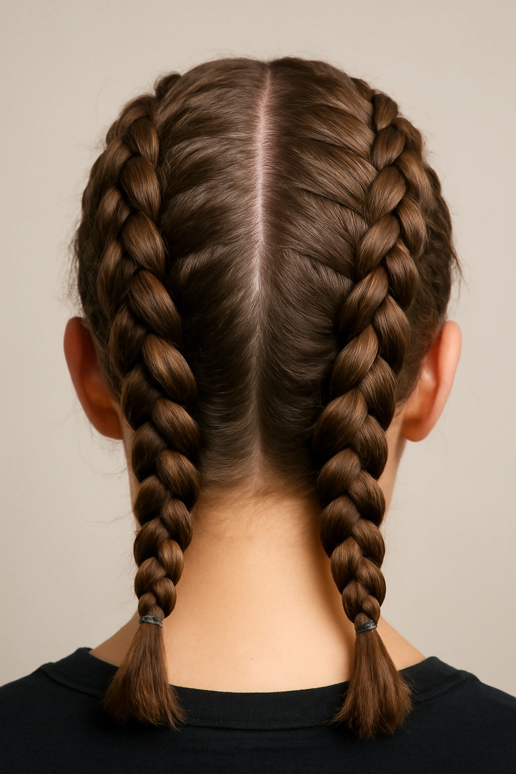 Top-down view of two boxer braids on short hair showing symmetry