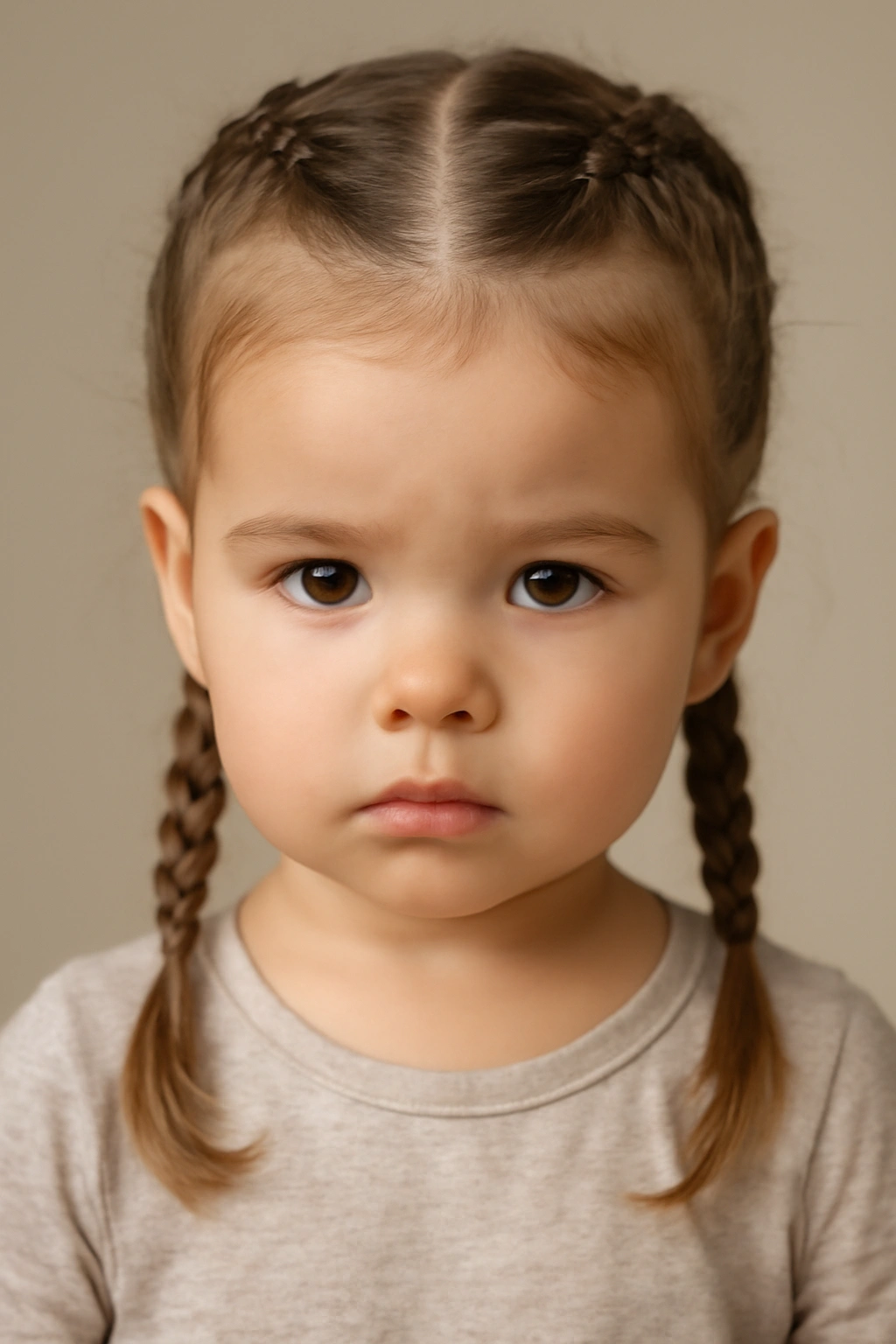 Close-up of two center Boxer Braids on a toddler, symmetrical and neat