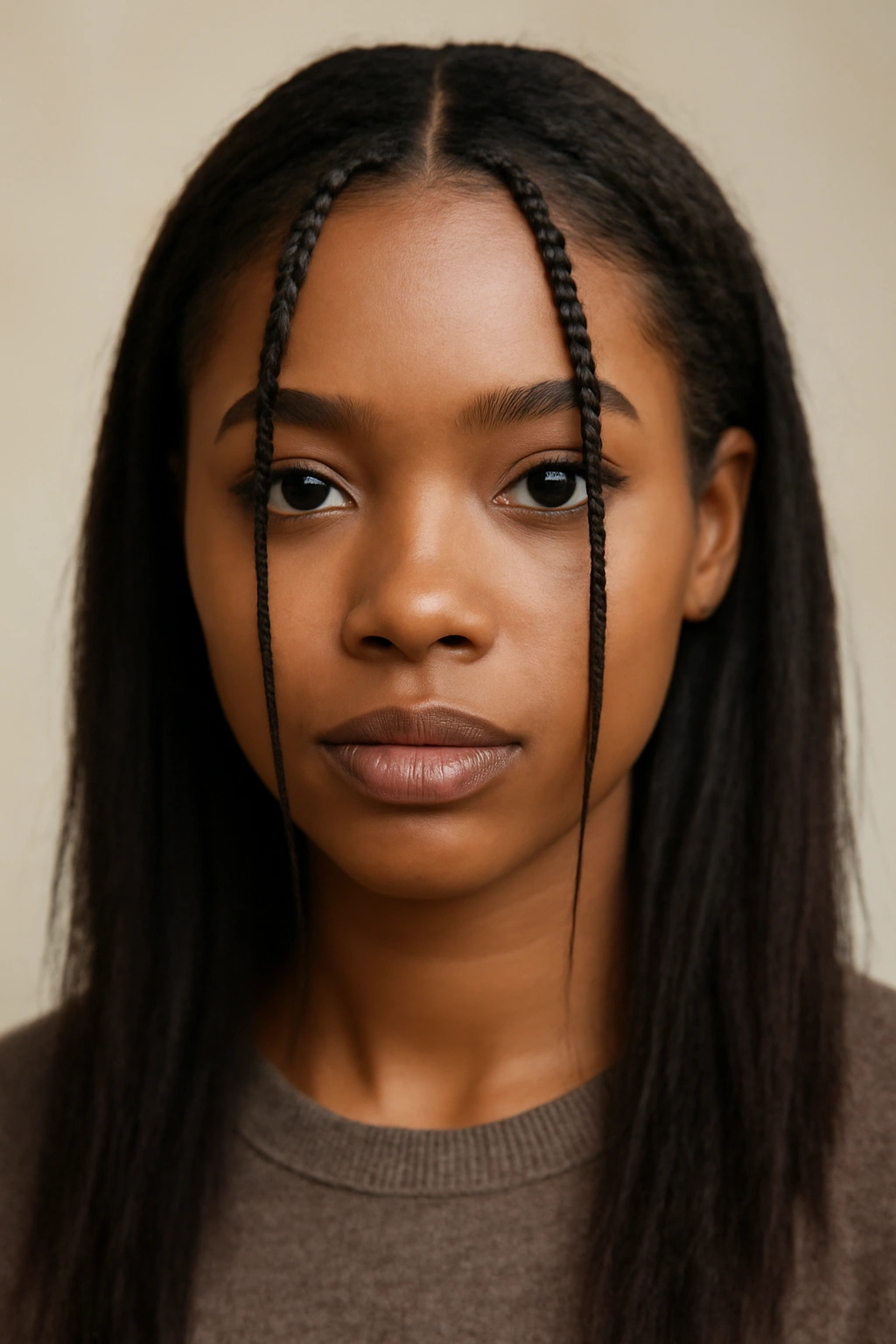 Front hairline with thin braided bangs