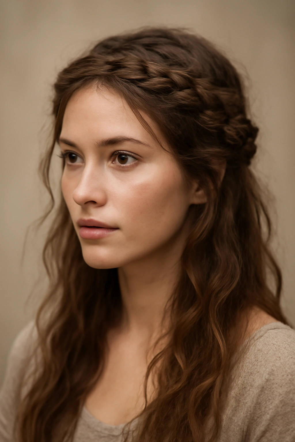 Braided crown hairstyle with bohemian texture
