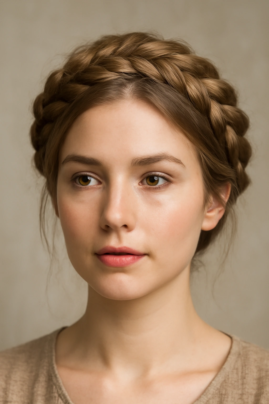 Braided crown halo around head with woven texture