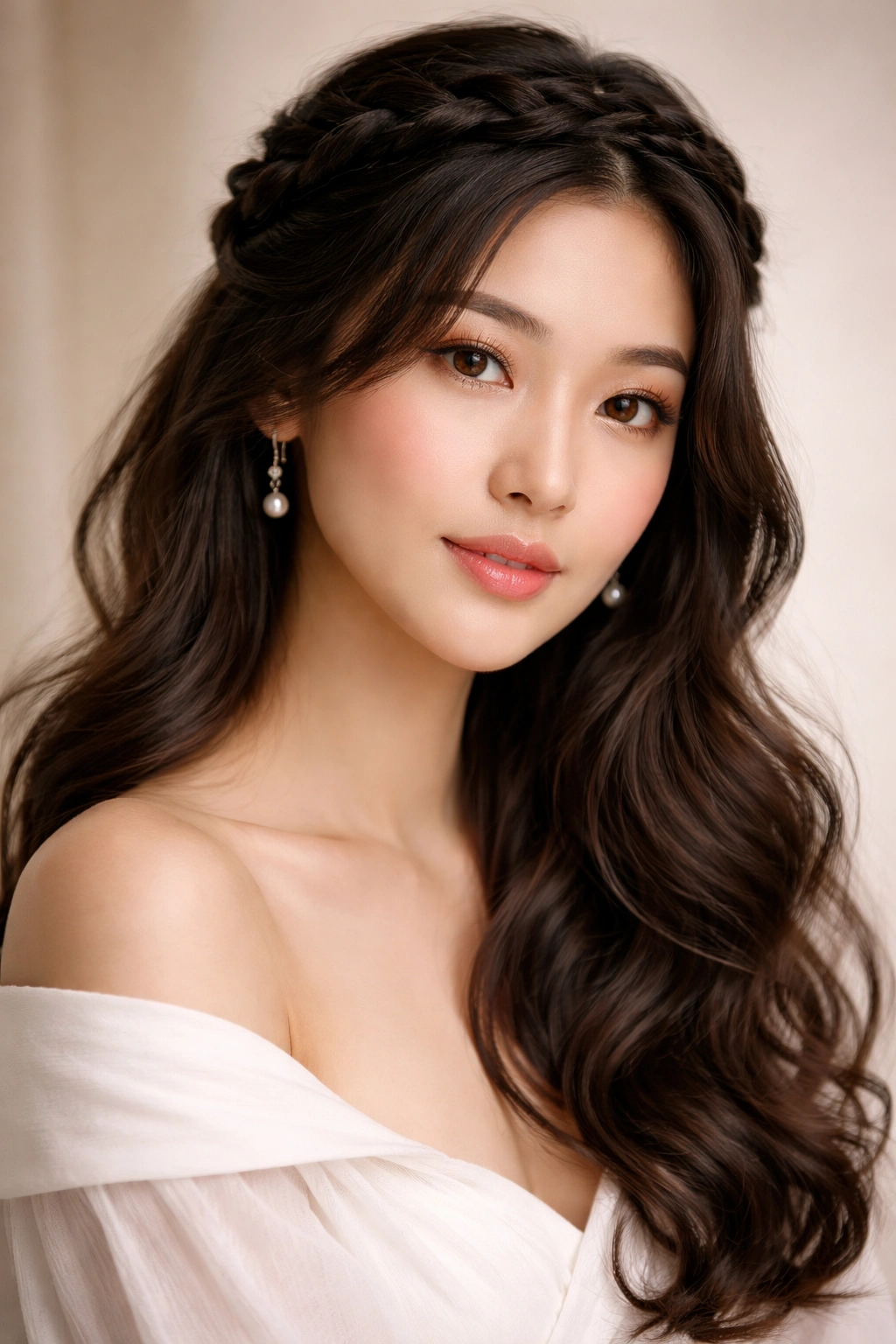 Braided crown with loose waves around the head
