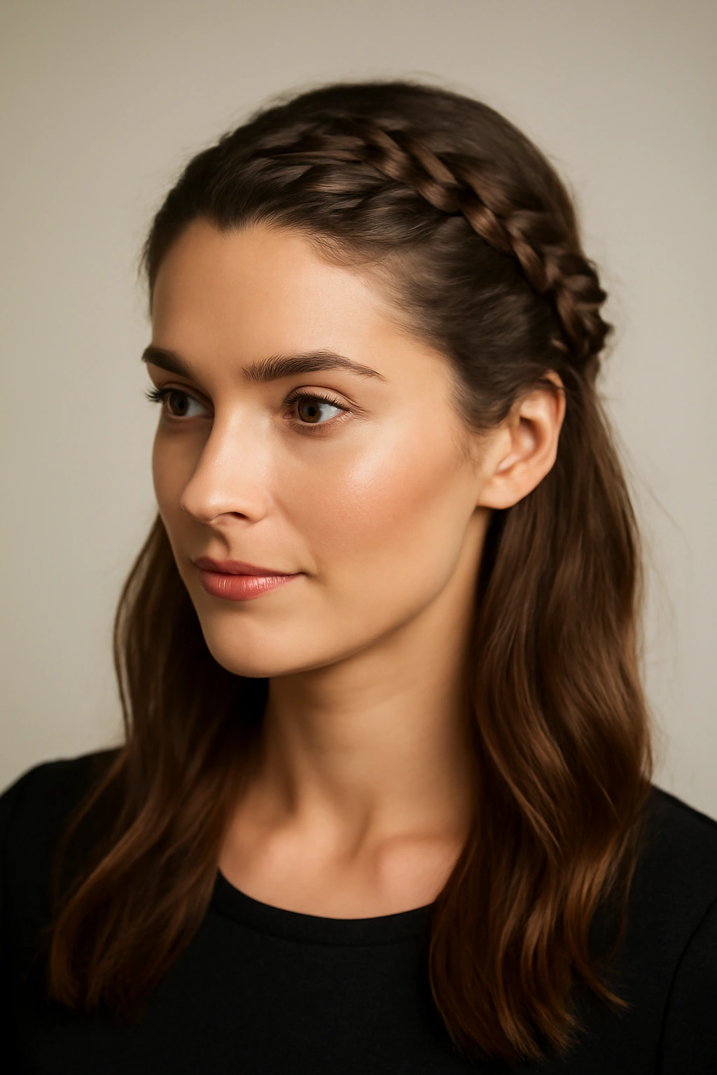 Half crown braid along the crown with hair pulled from the face