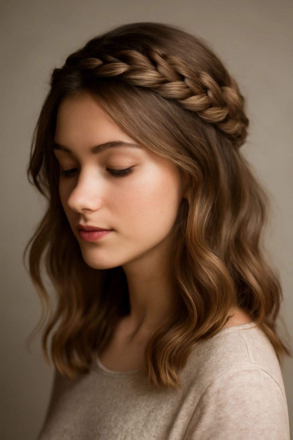 Halo braid around crown with soft waves underneath