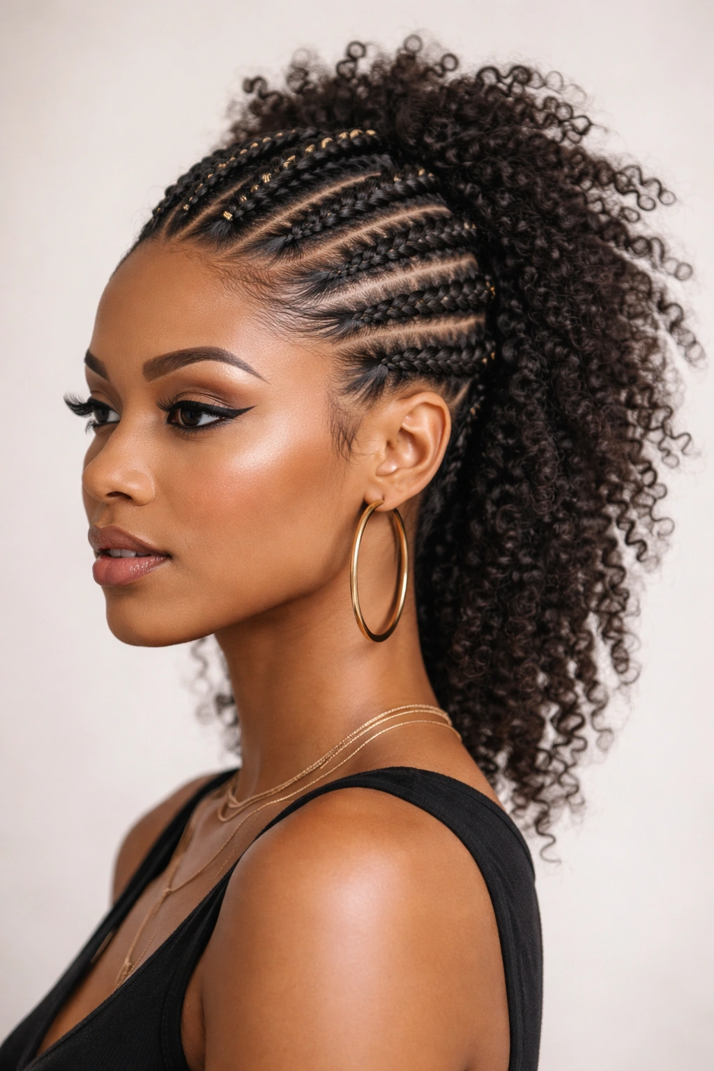 Braided Mohawk with loose sides on short hair