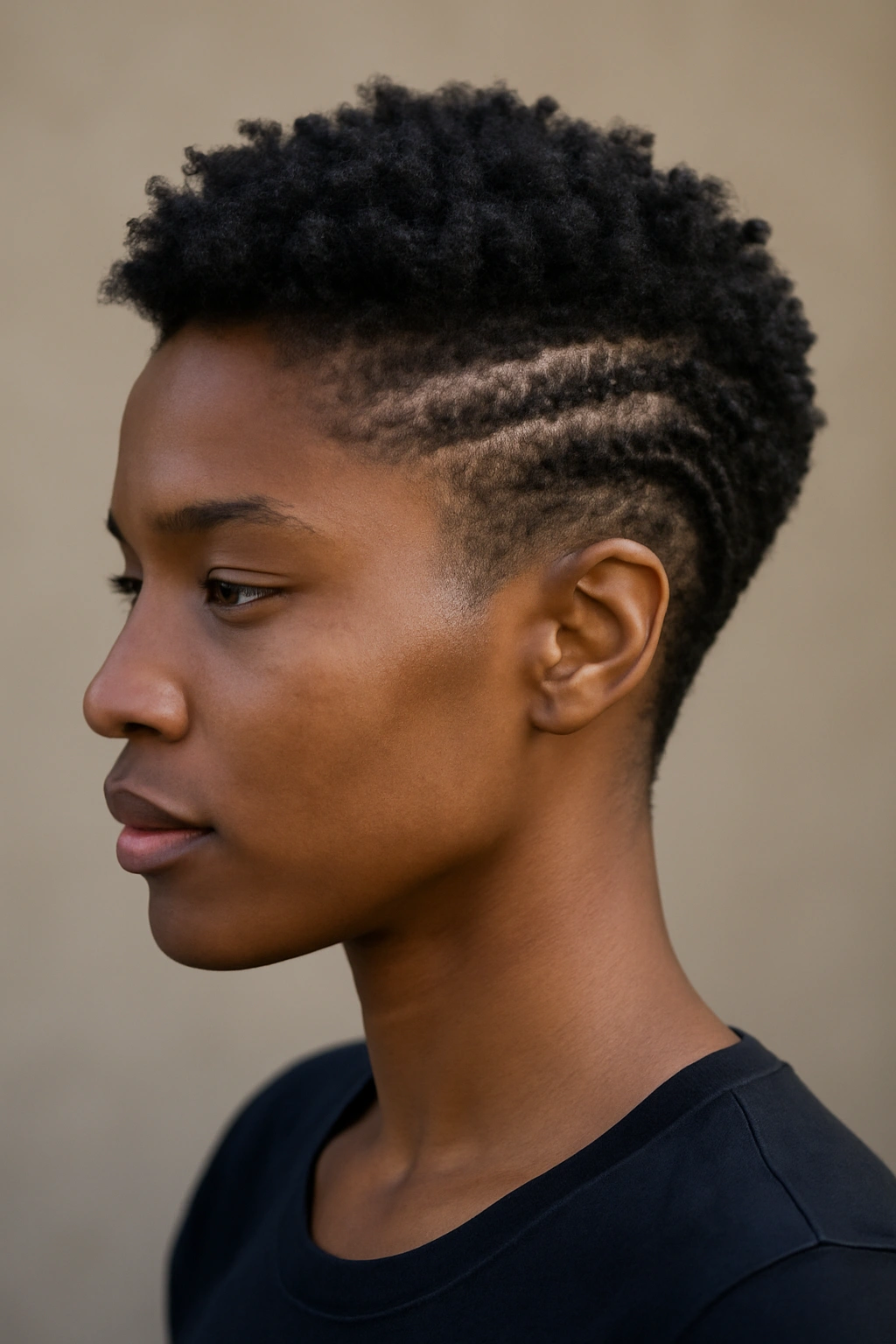 Braided sides with textured crown hairstyle