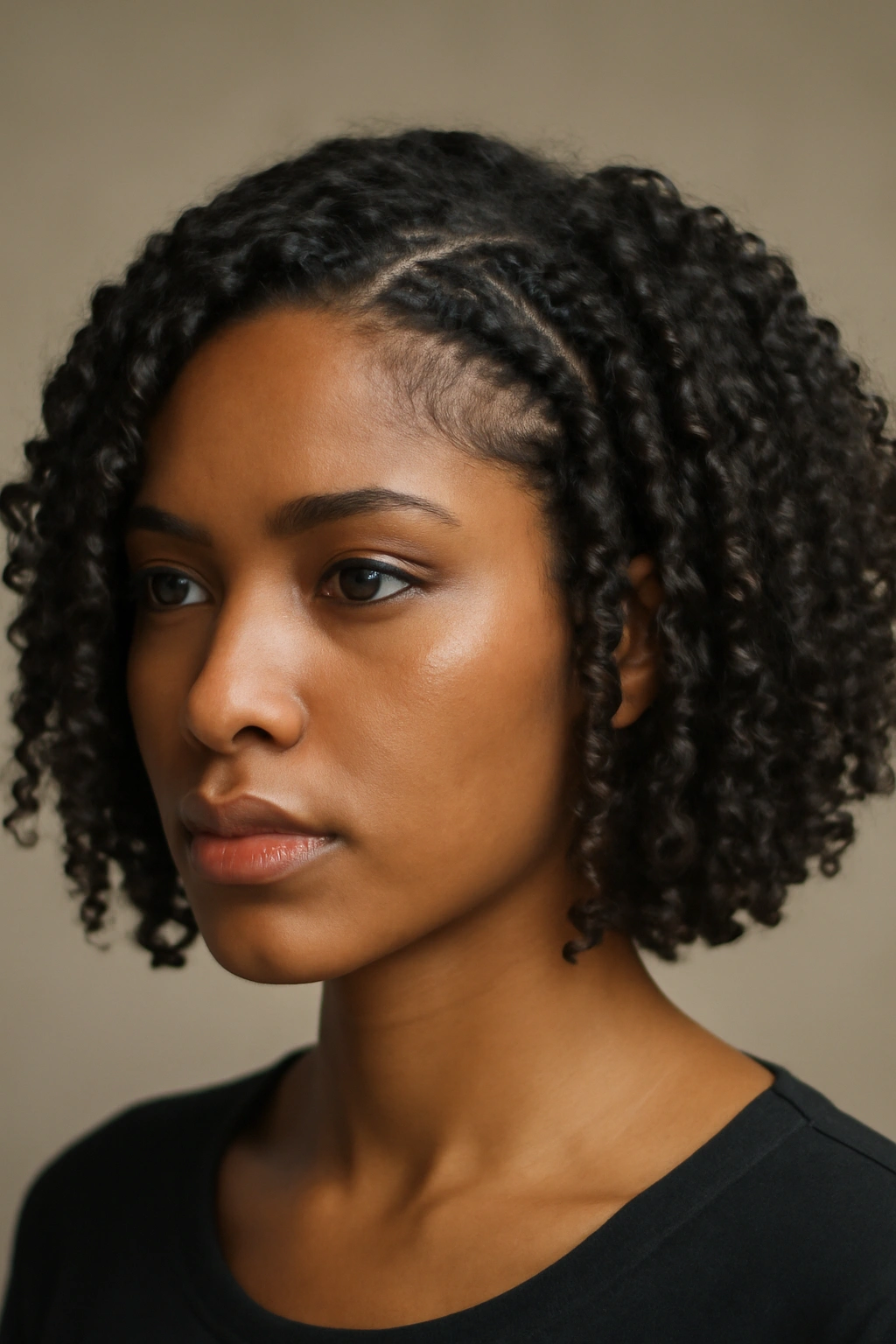 Model with braided texture bob featuring twist details