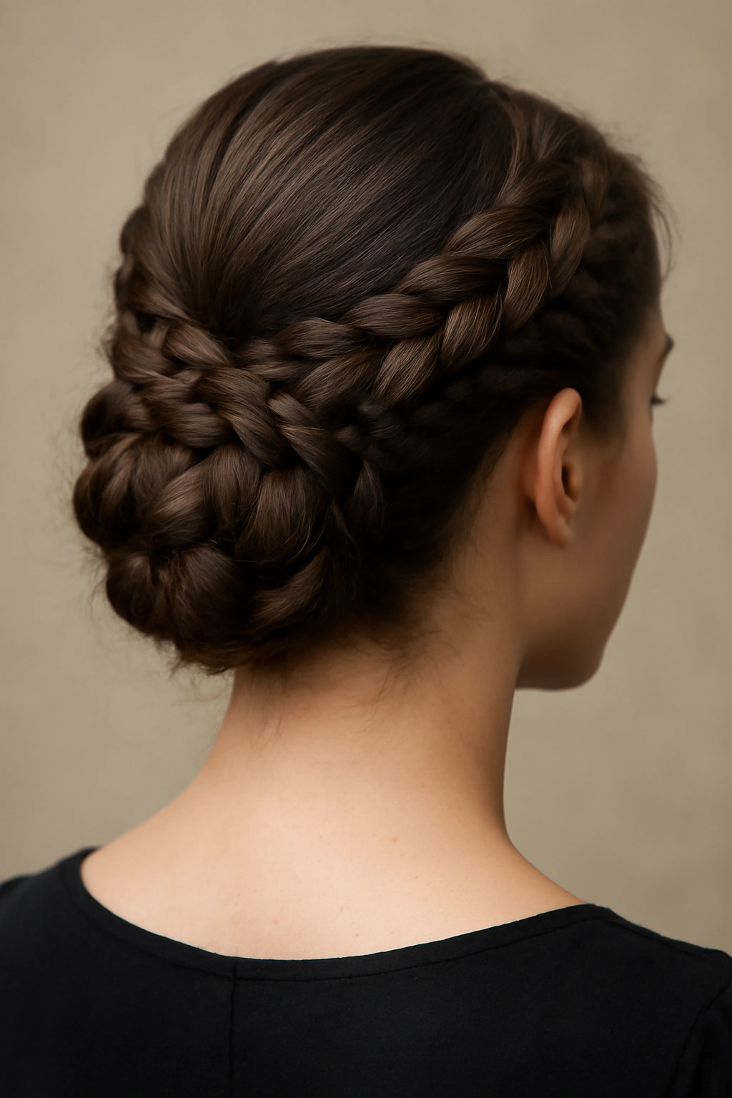Braided updo with braids wrapped around a bun