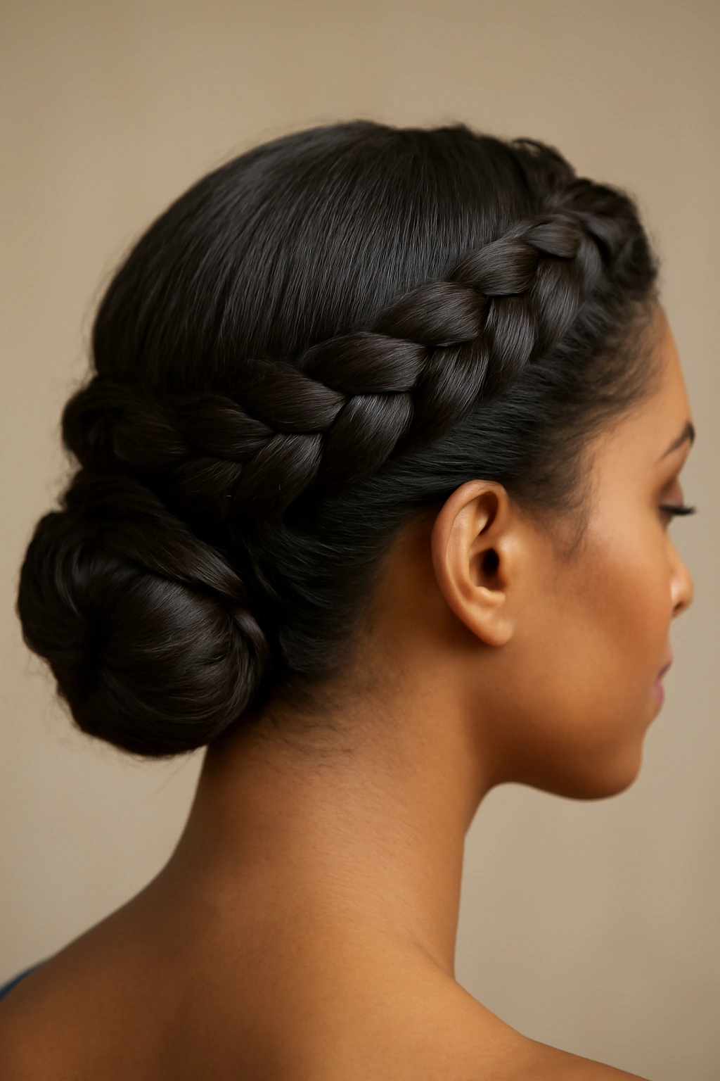 Close-up of braided wrap updo with crown braids