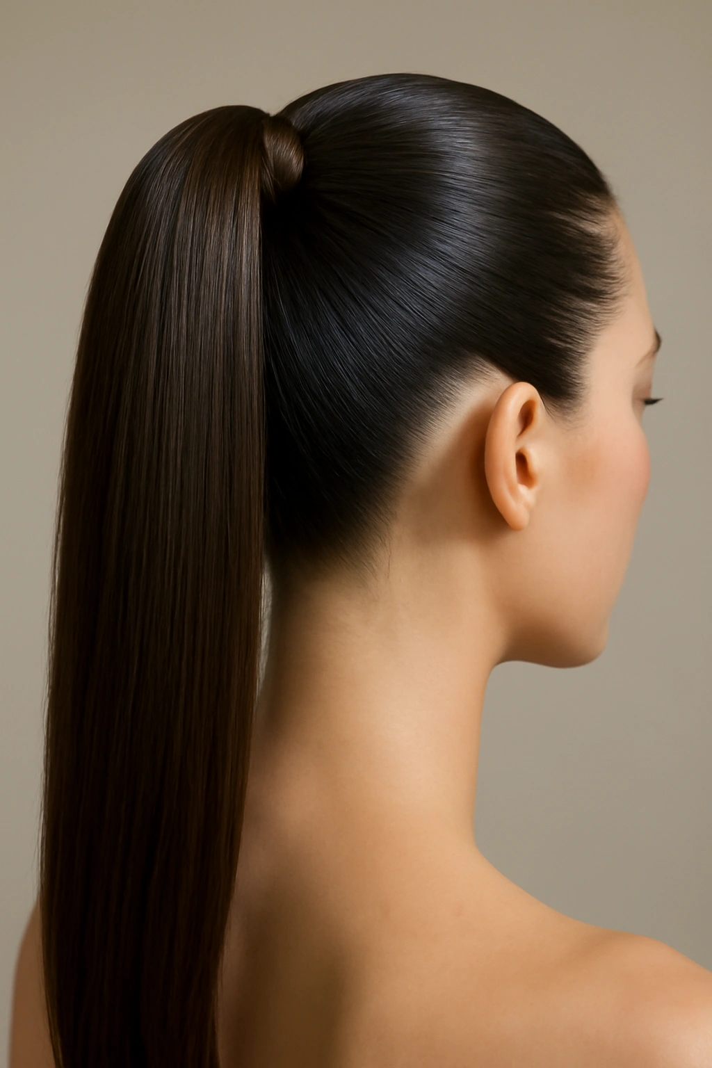 Close-up of Sleek High Ponytail with glossy, smooth hair