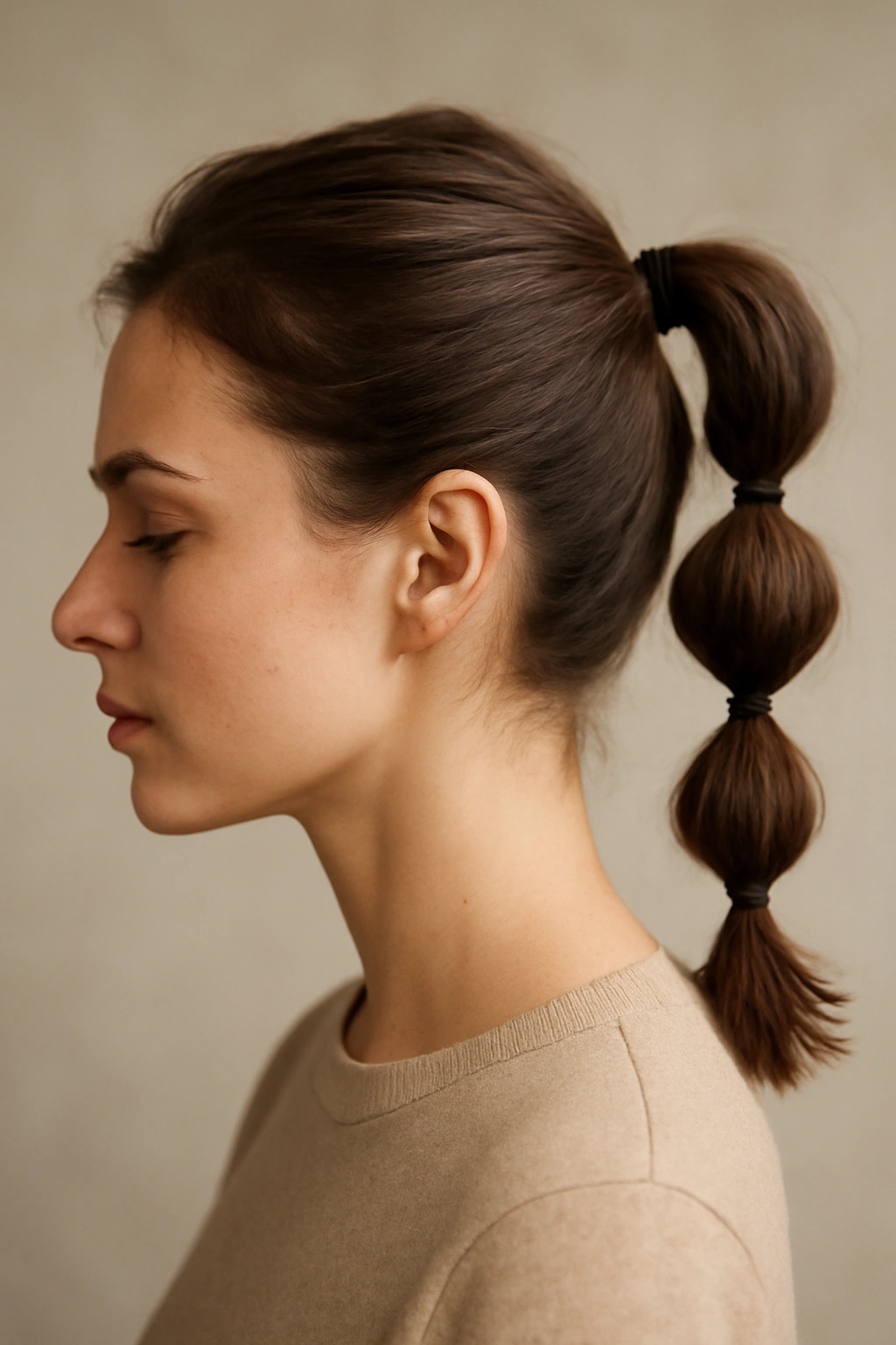 Bubble ponytail with multiple elastic segments along the length