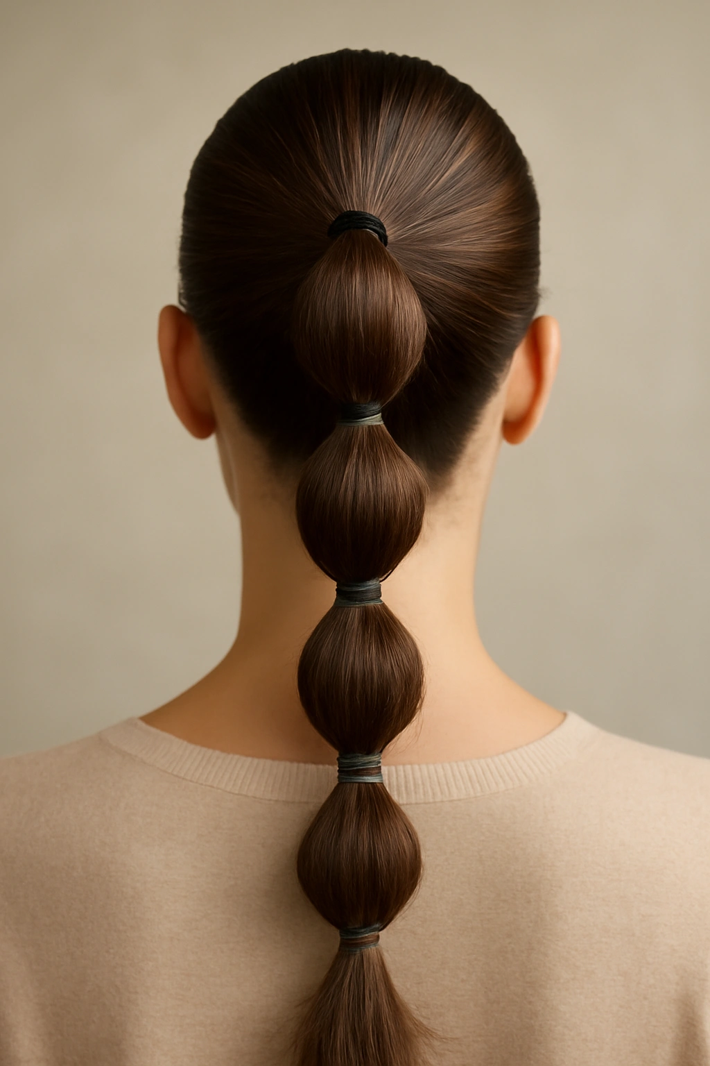 High ponytail with bubble sections along its length