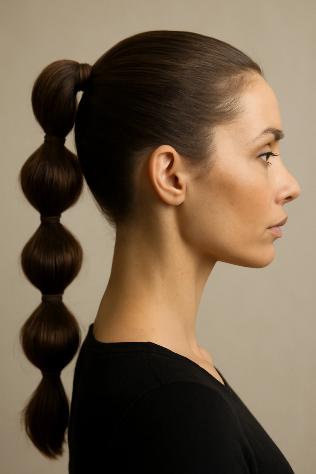 Bubble ponytail with multiple rounded segments along the tail