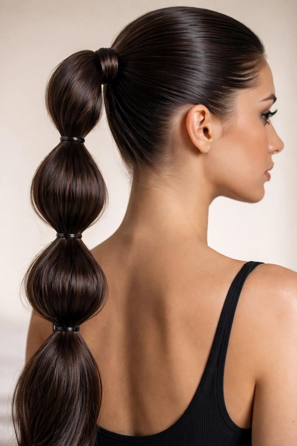 Back view of a bubble ponytail with uniform rounded segments