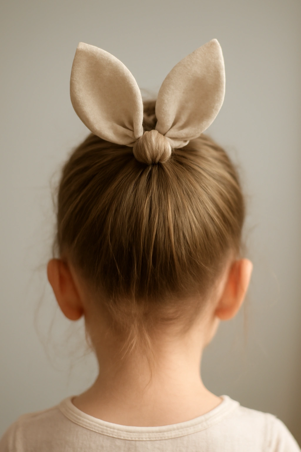 Top knot with bunny ears hairstyle on a child