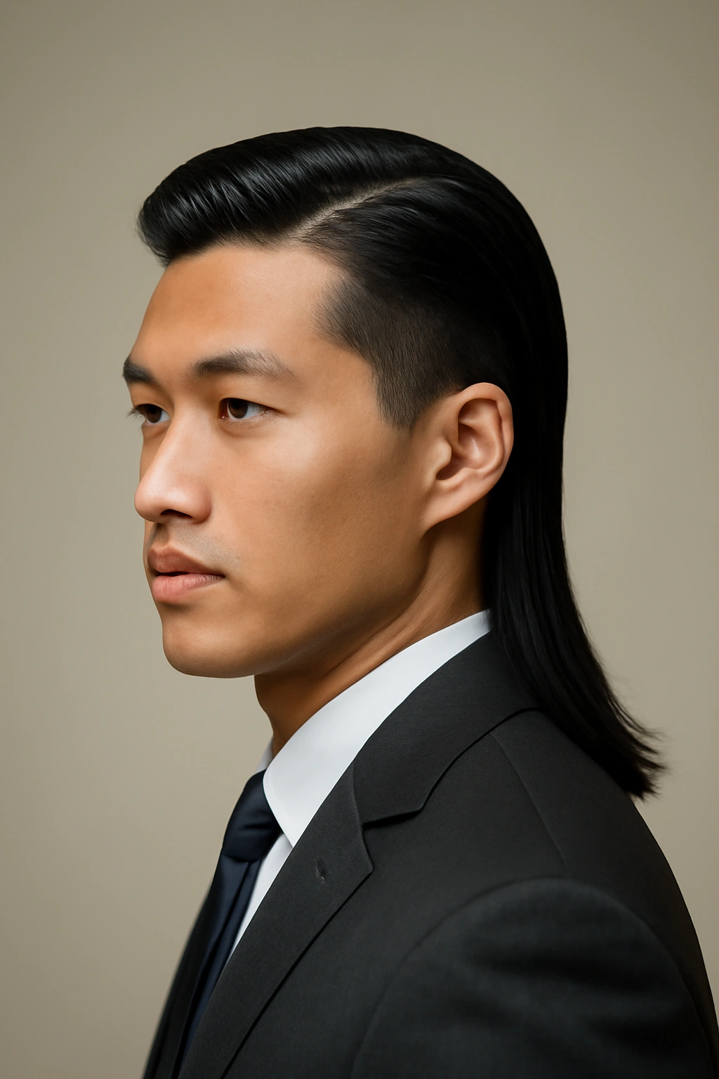 Sleek business mullet with neat top and collar-length back