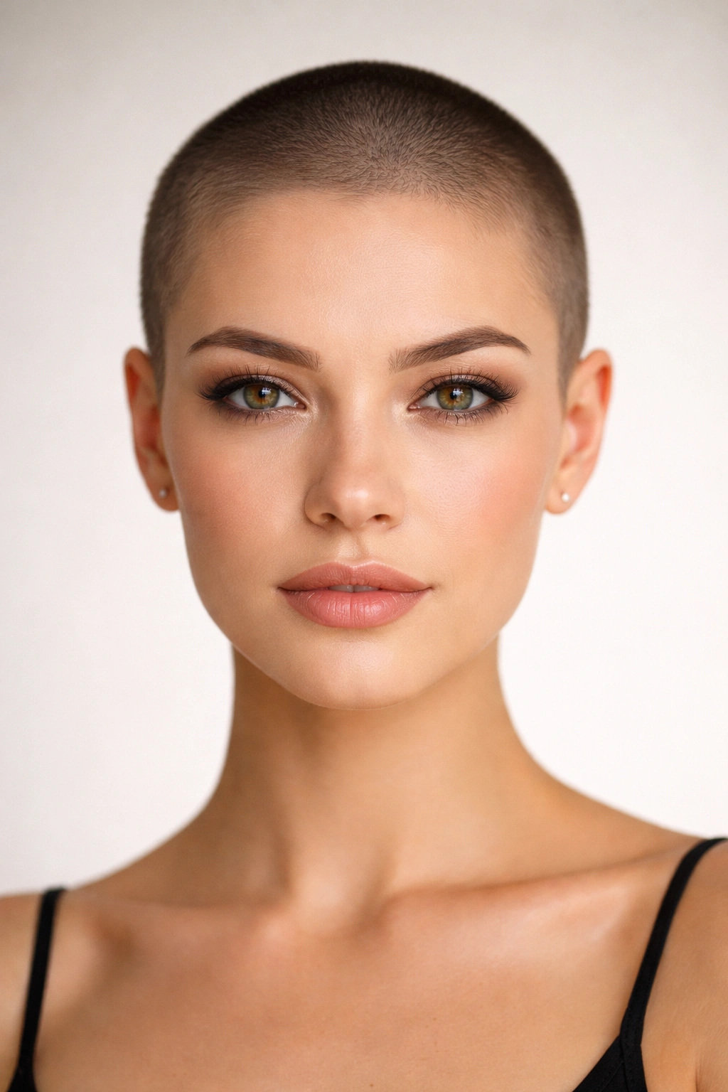 Close-up of a person with a buzz cut highlighting uniform short length
