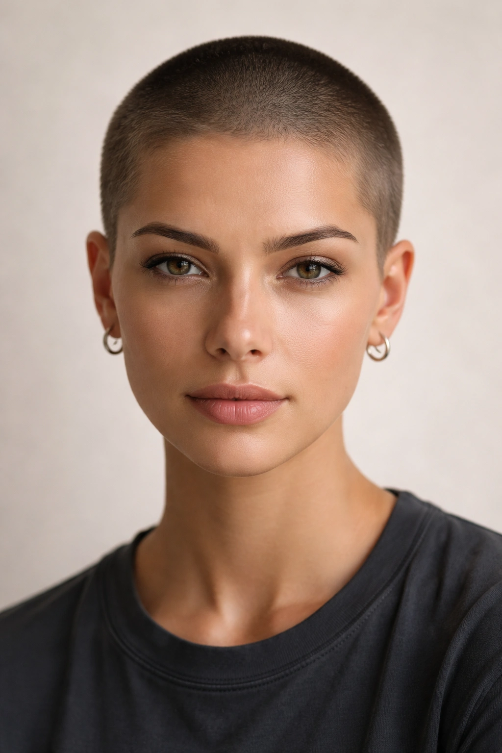 Close-up portrait of The Buzzcut showing uniform short length all around.