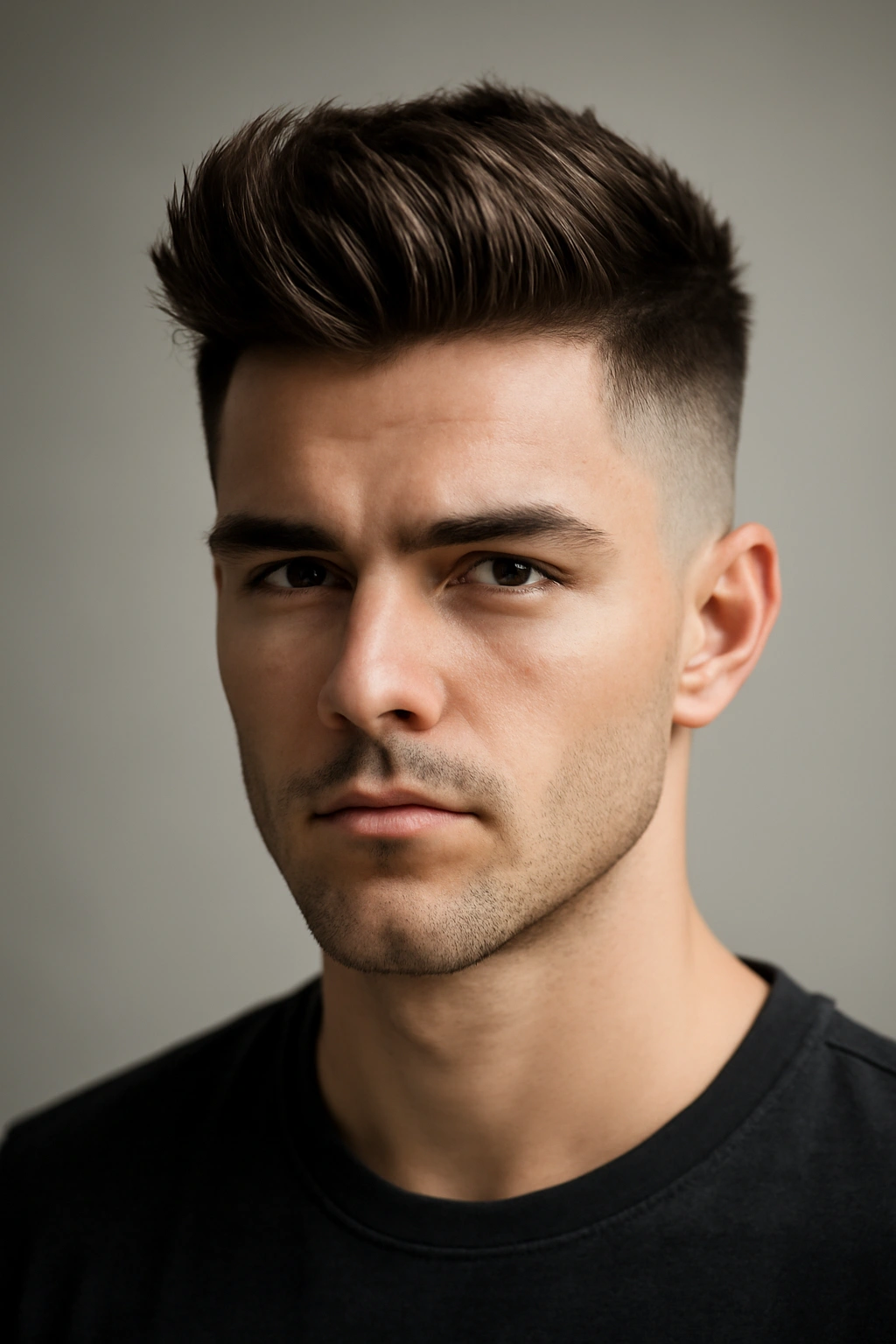 Undercut with buzzed sides and voluminous top quiff