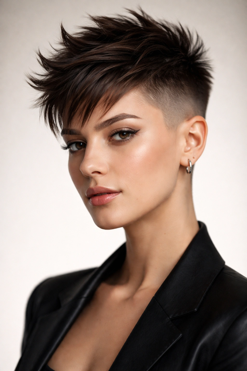 Front view of a person with buzzed sides and longer textured crown