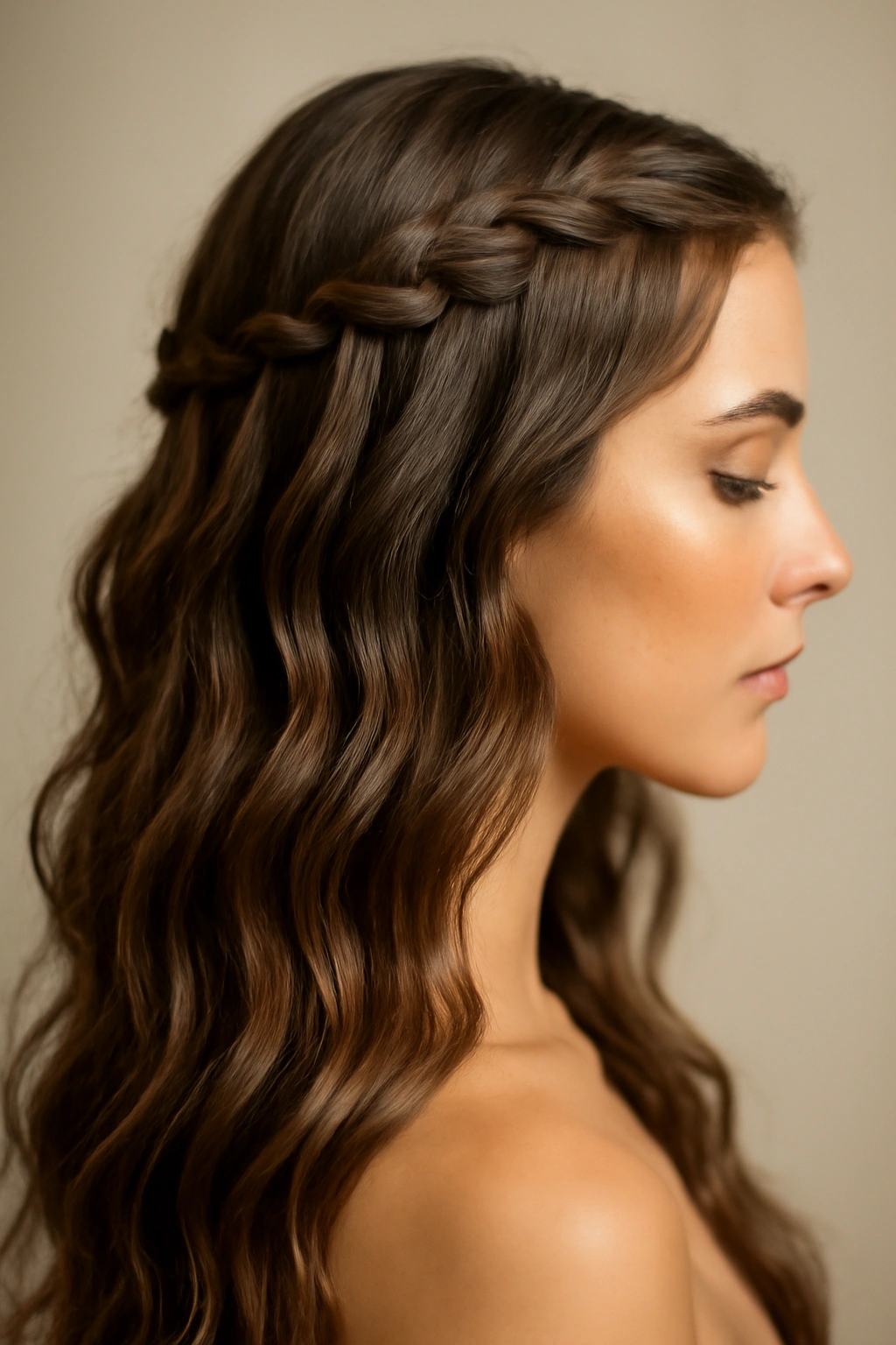 Profile view of cascading waterfall braid on textured hair