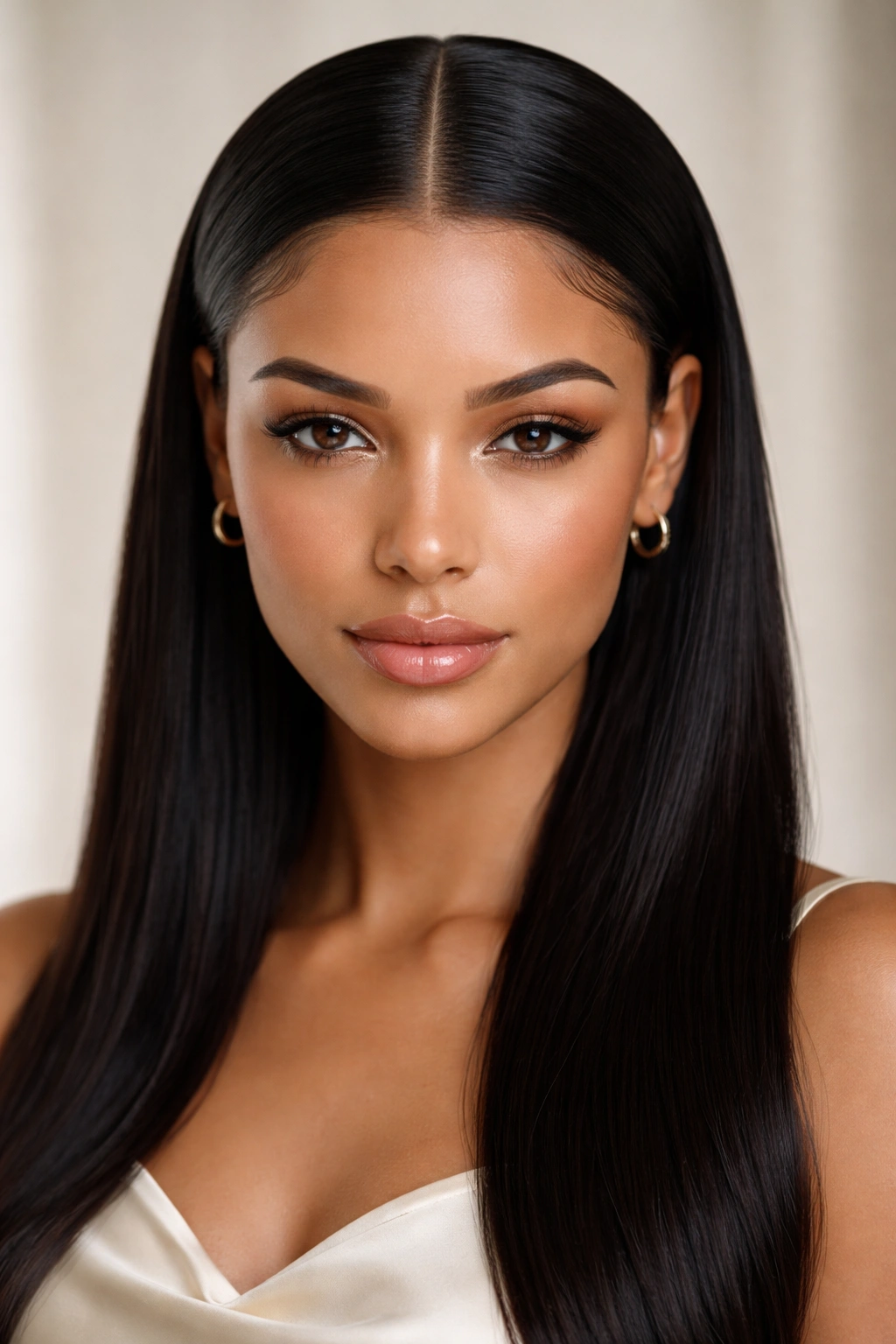 Center-parted hair with crisp definition and smooth texture