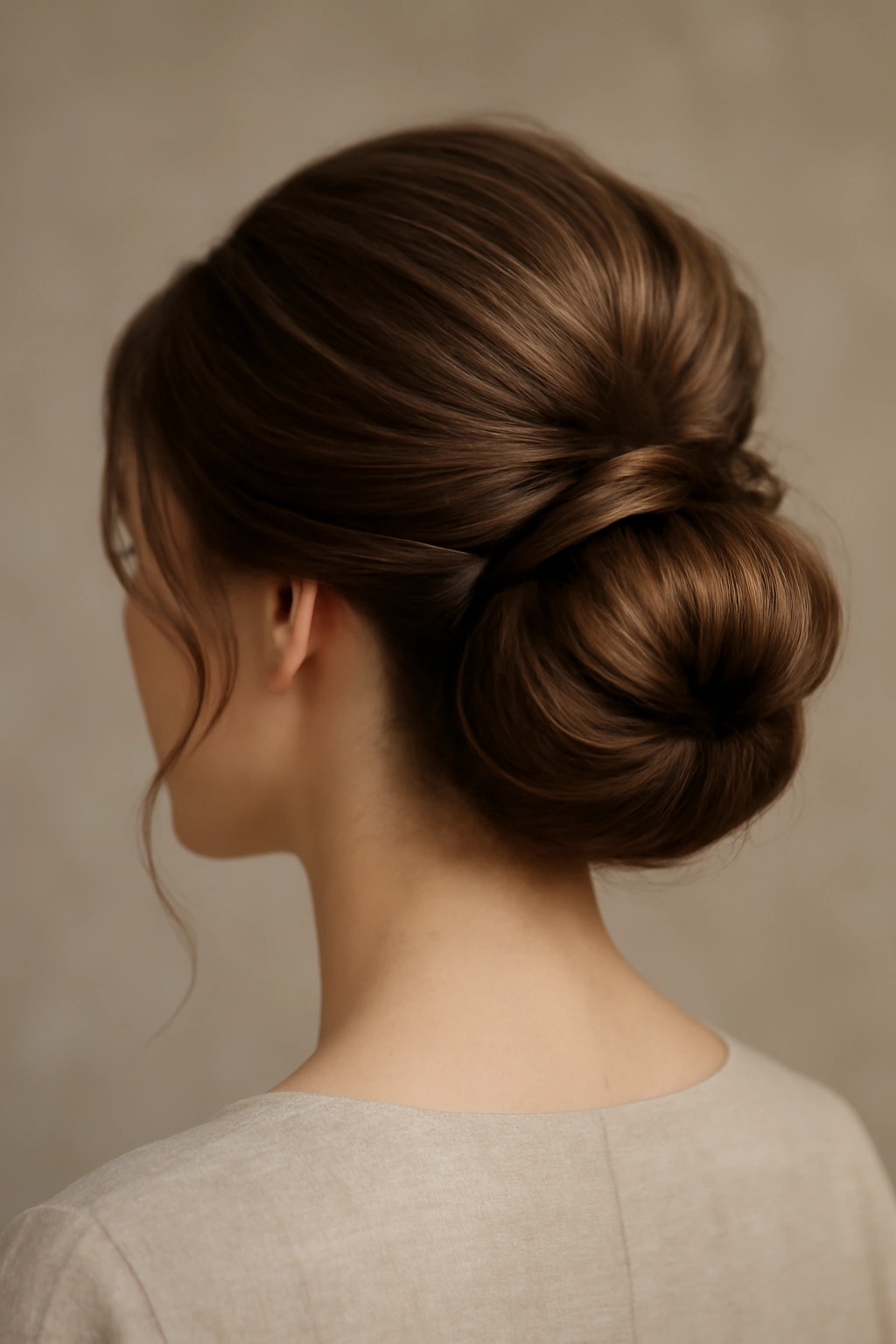 Soft chignon at the base of the neck with romantic volume