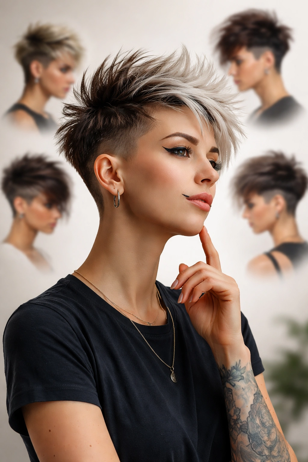 Concept representing choosing a funky haircut with stylish silhouette