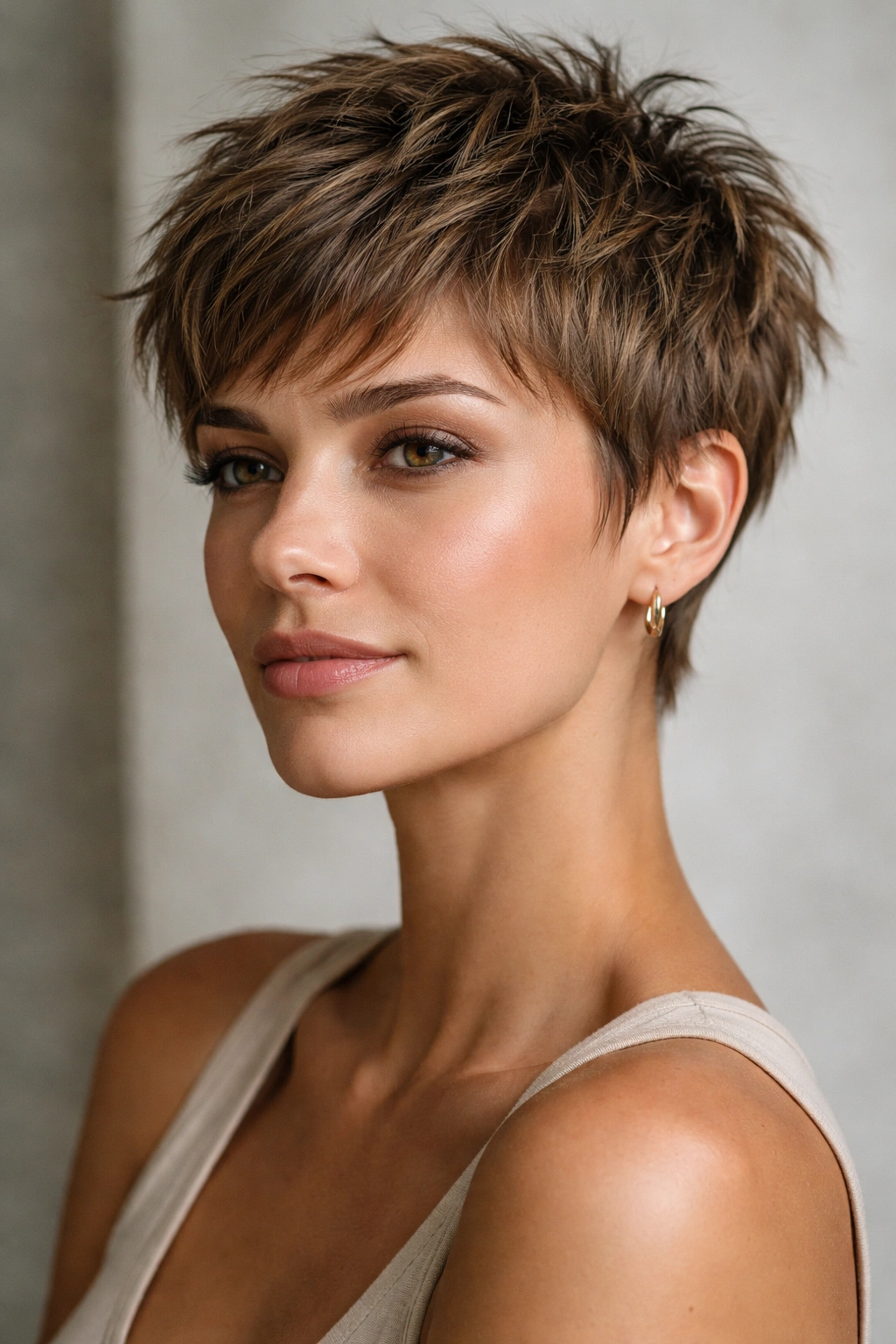 Short hair with choppy uneven layers and no bangs