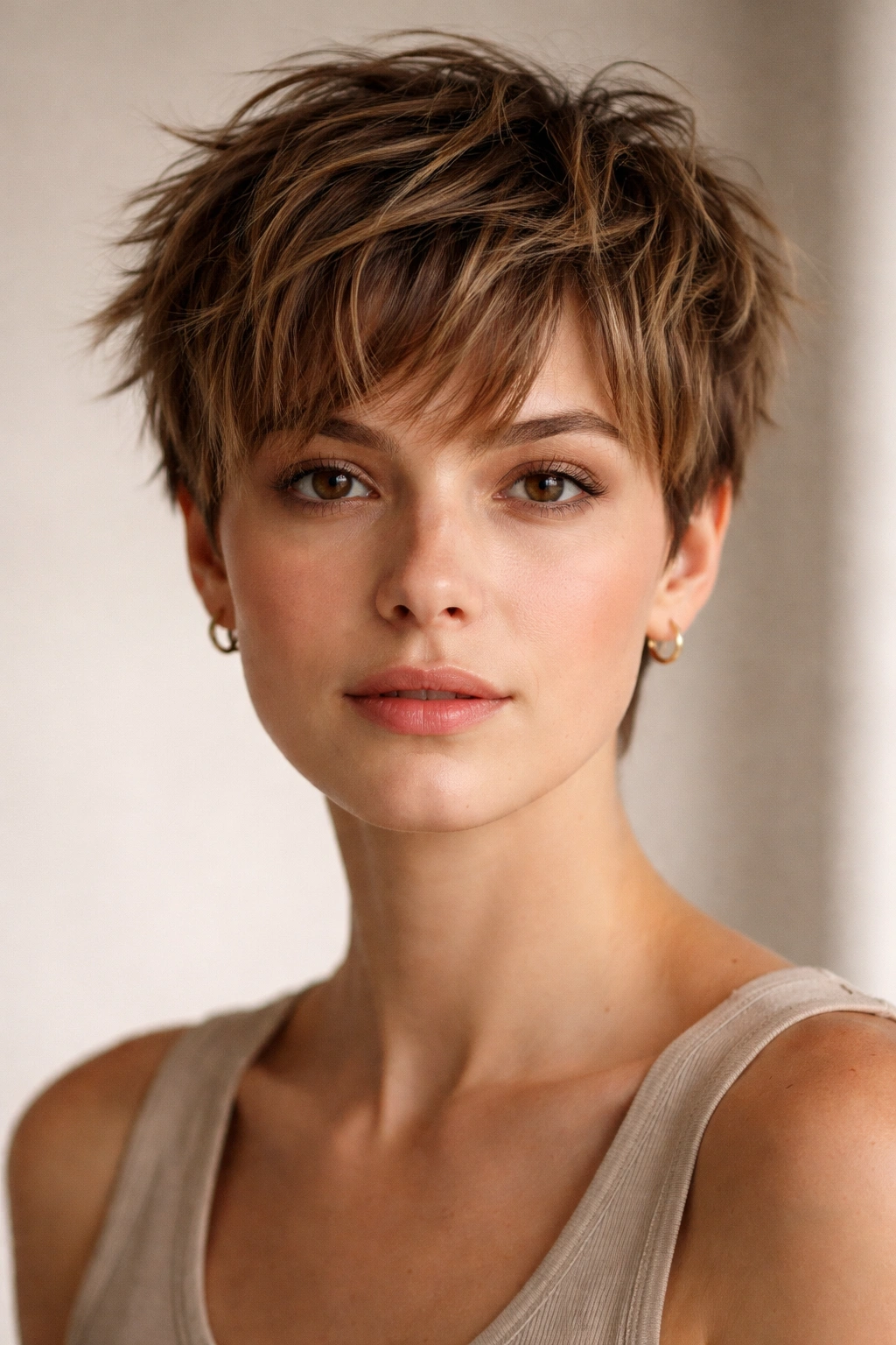 Close-up of a choppy cropped hairstyle with textured layers