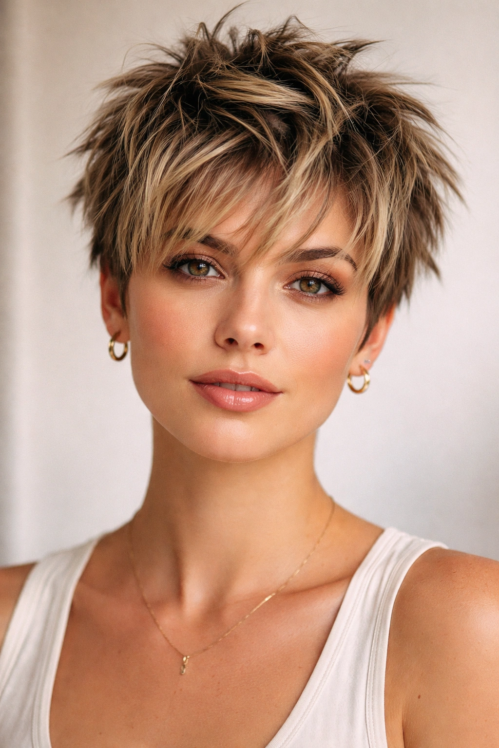 Close-up of a short choppy crop with uneven layered texture