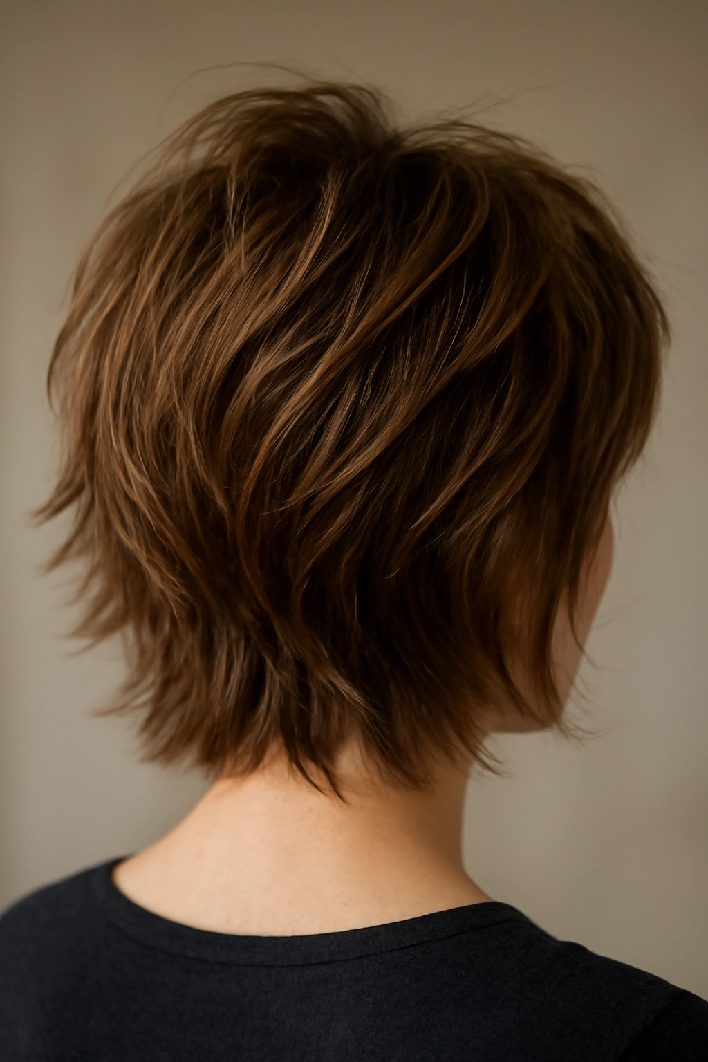 Choppy crown layers creating lift and volume at top