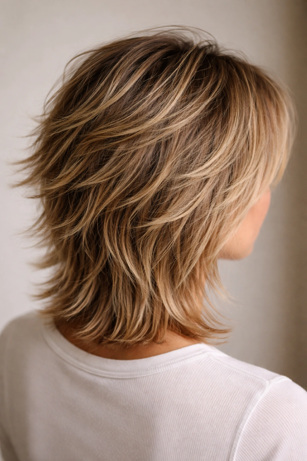 Close-up of choppy layered haircut with visible piece separation