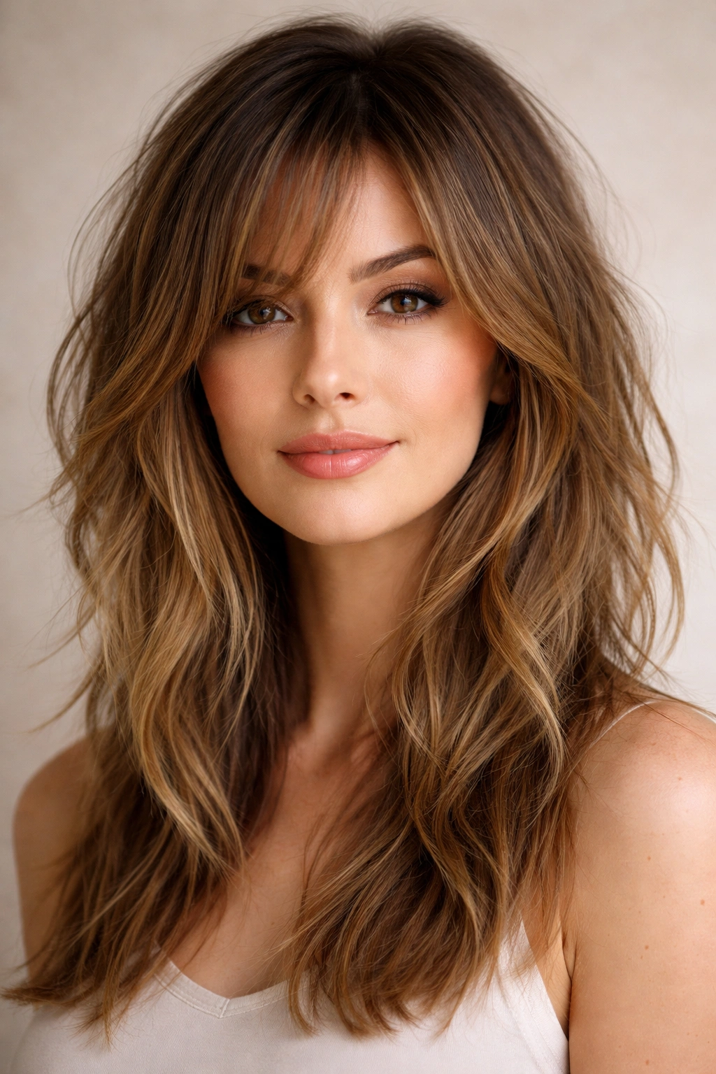 Textured choppy layers hairstyle with uneven cuts and movement.