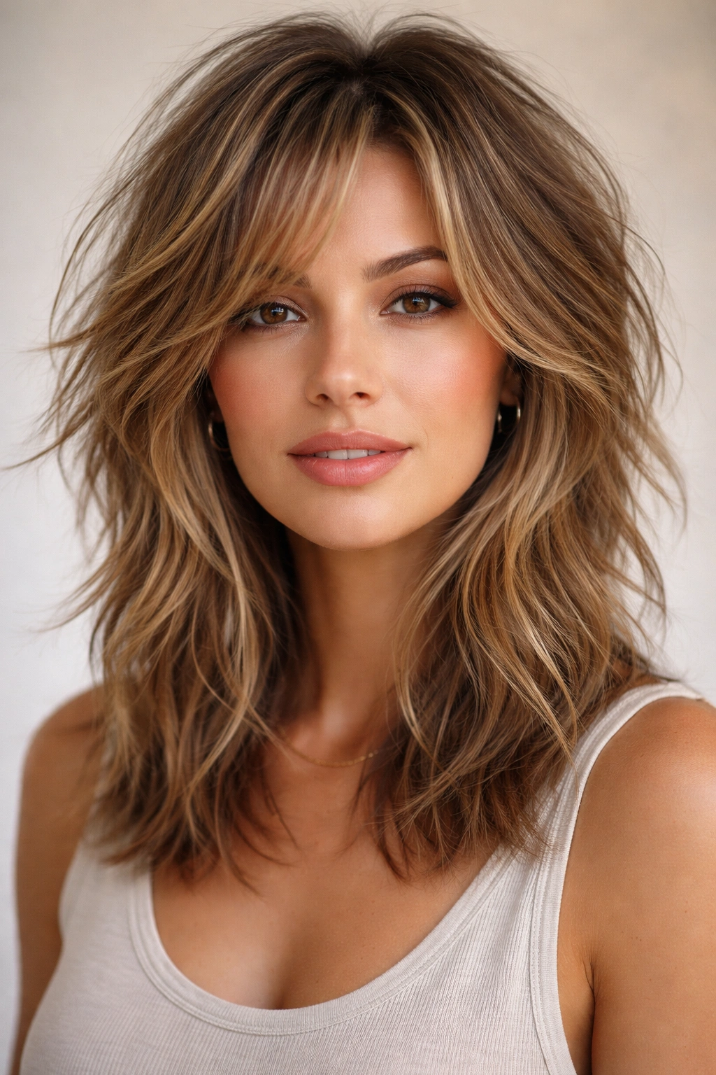 Close-up of hair with bold choppy layers creating texture and movement.