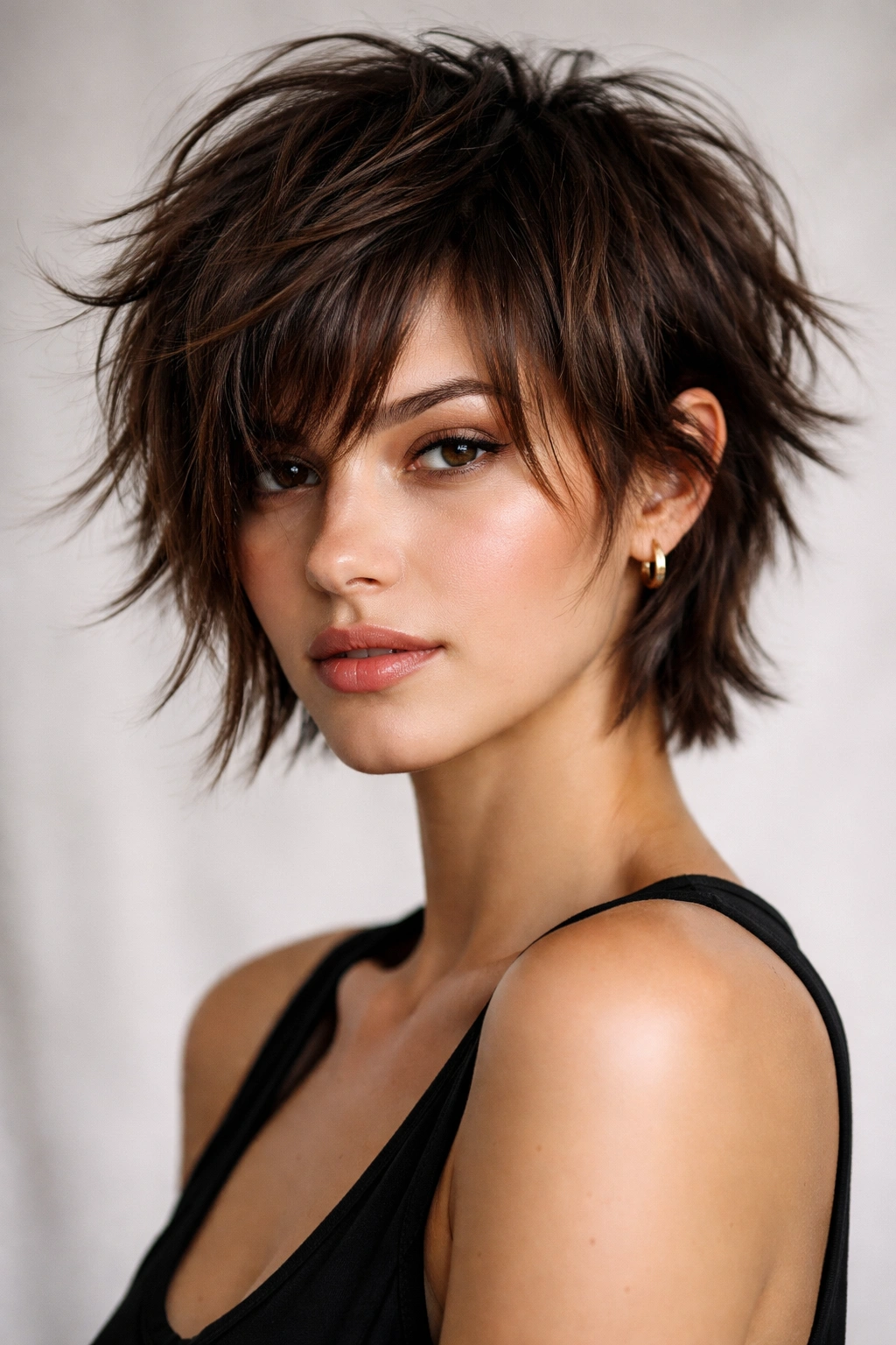 Choppy layered short hair with uneven, textured ends
