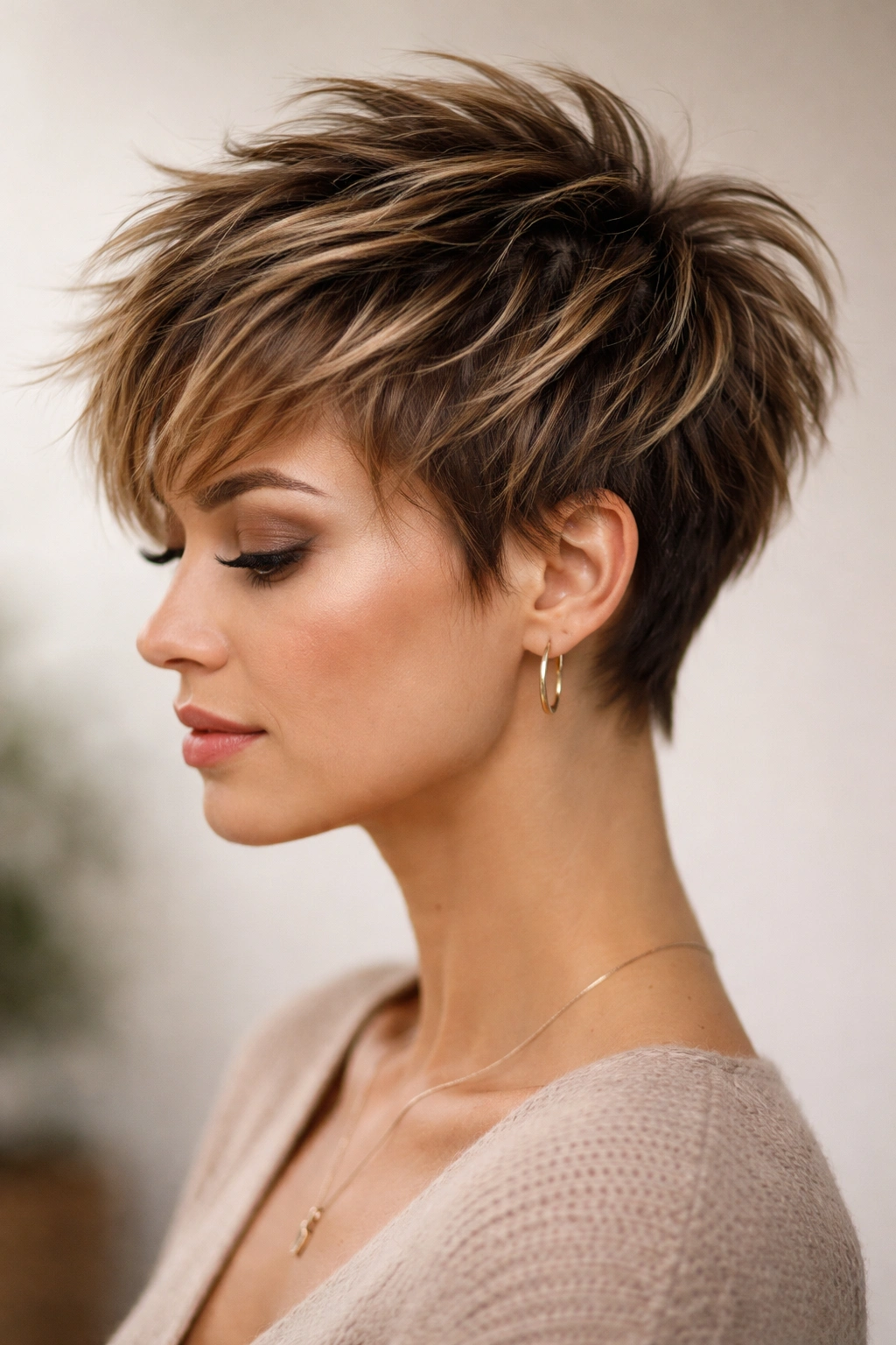 Choppy layered short haircut with movement and texture