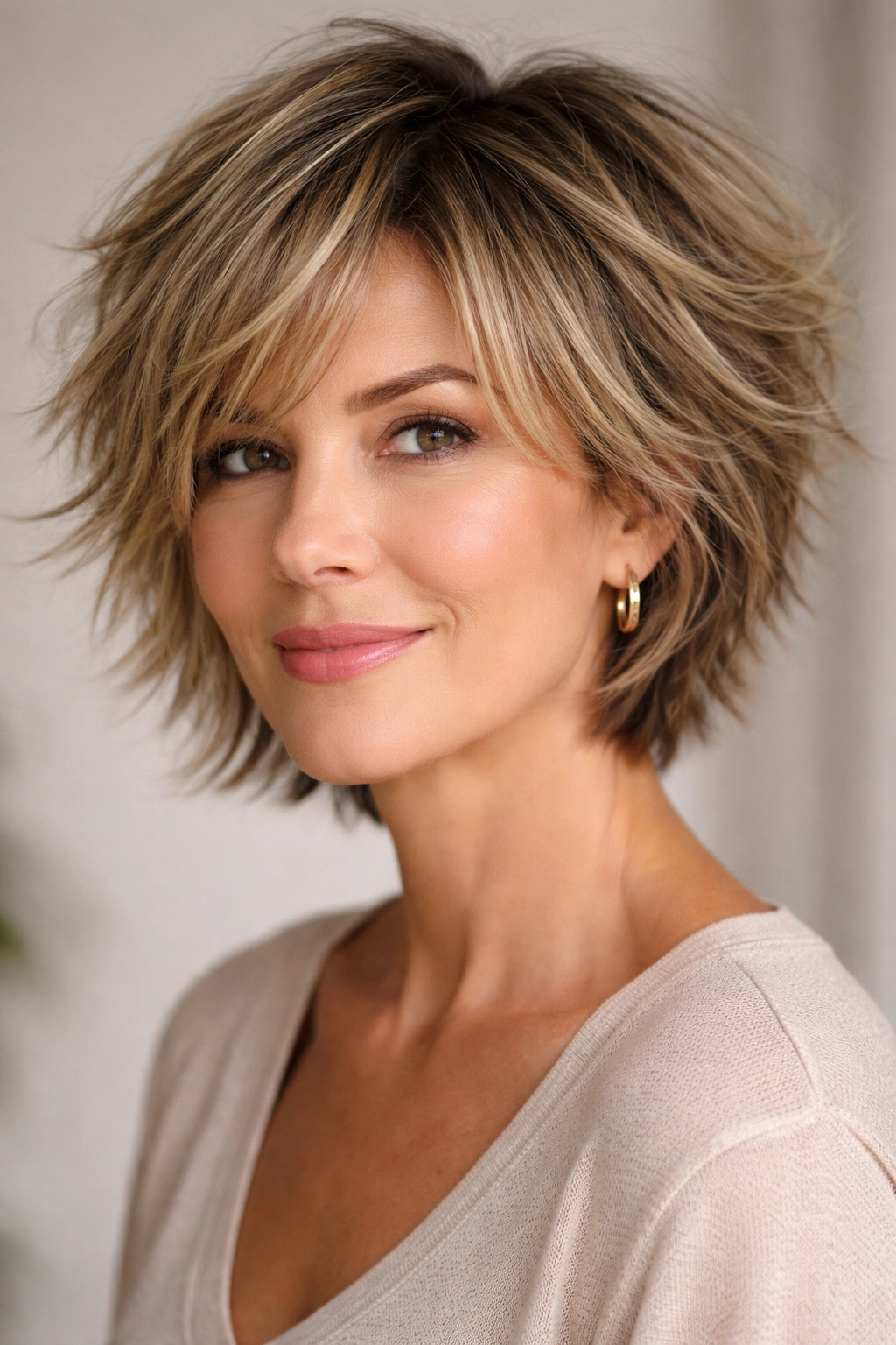 Hair with tousled choppy layers creating movement and texture