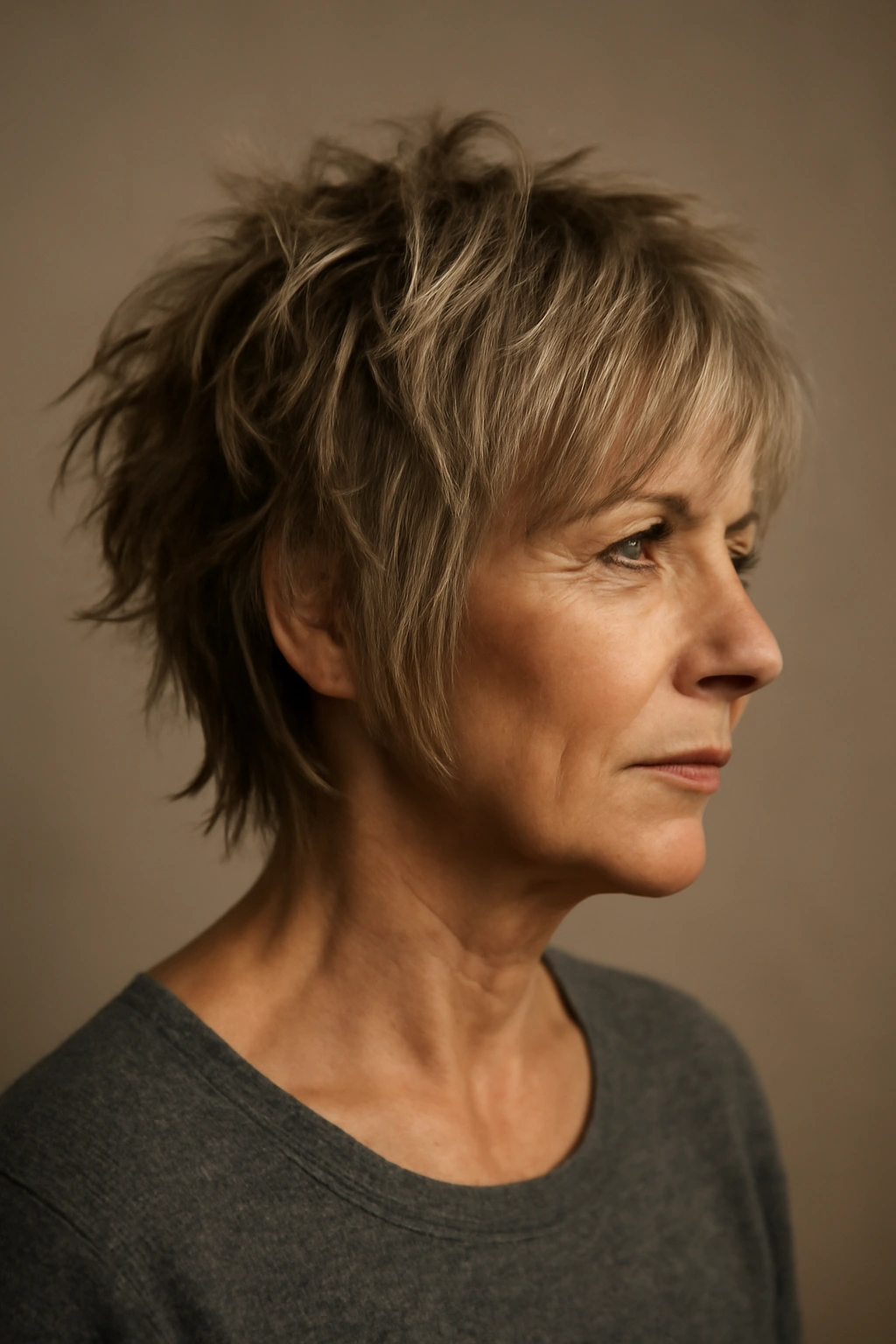 Hair with choppy, piece-y layers creating edgy texture