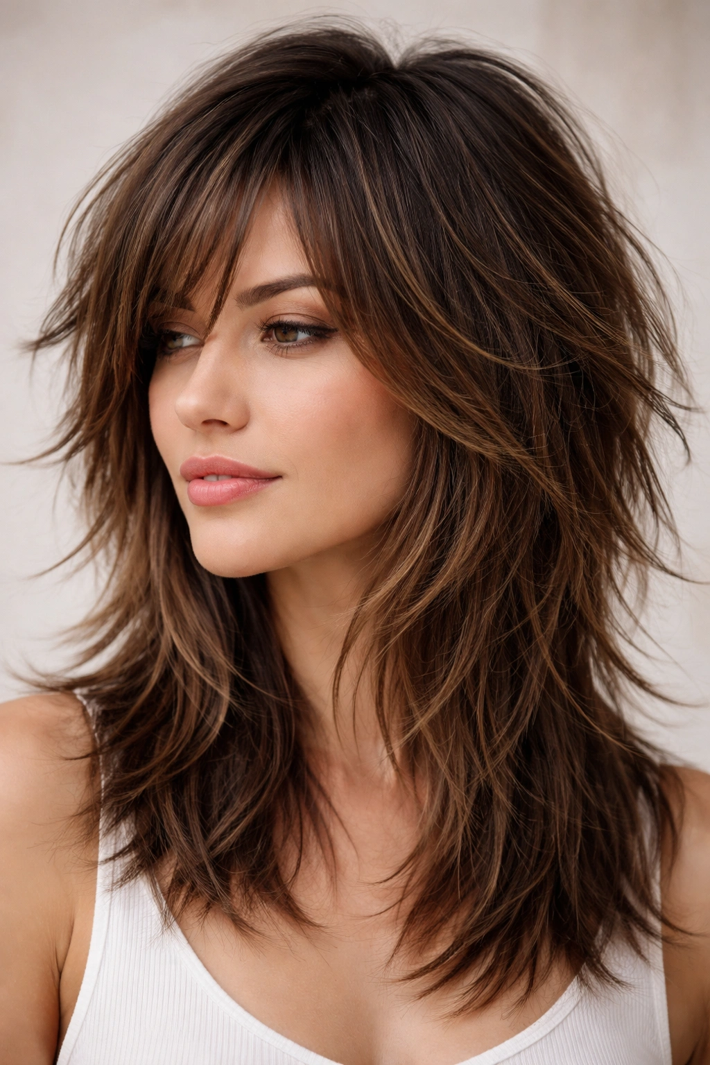 Close-up of choppy layered haircut showing jagged texture around crown and face