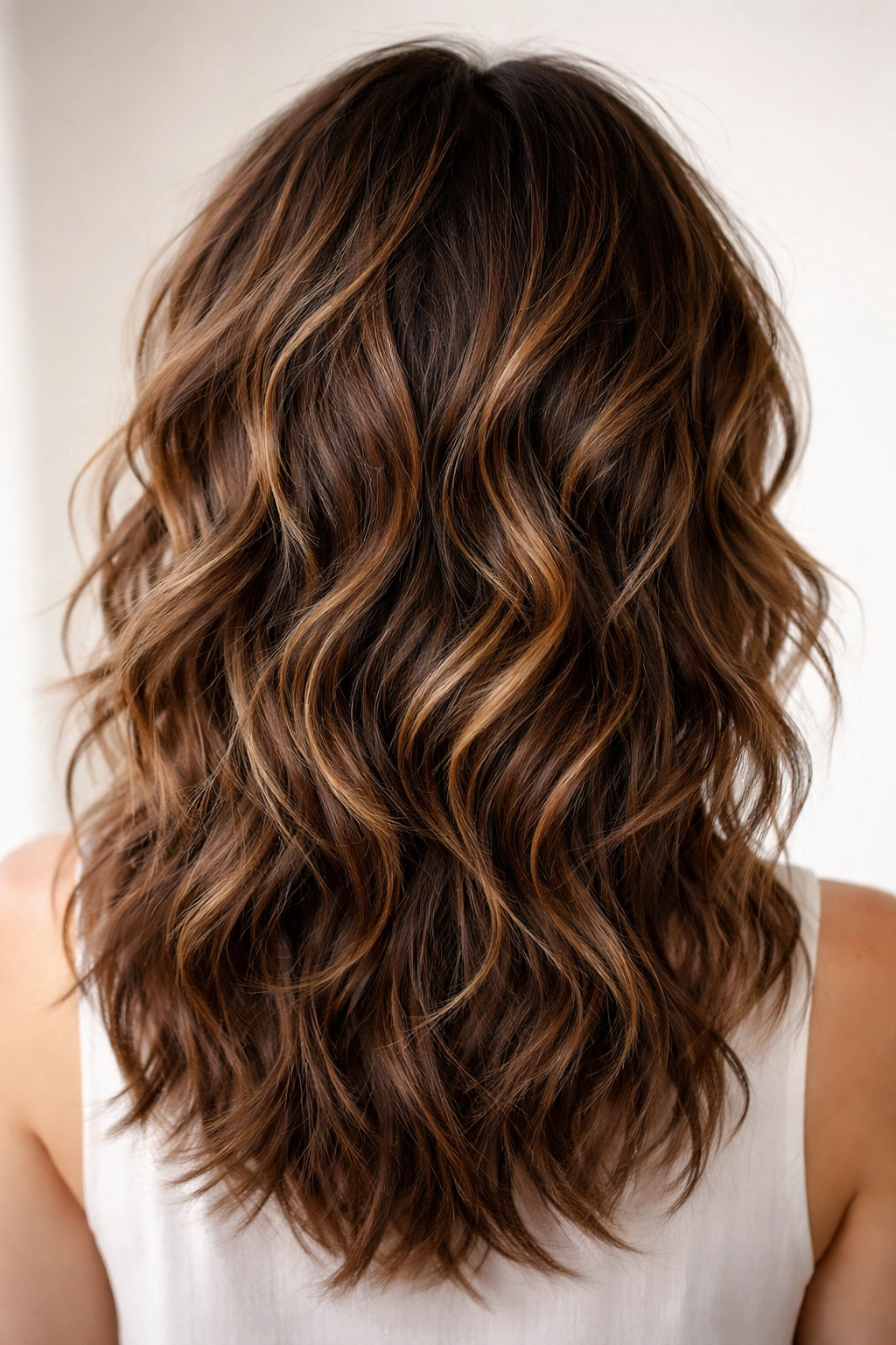 Full-head view of wavy hair with choppy layers throughout