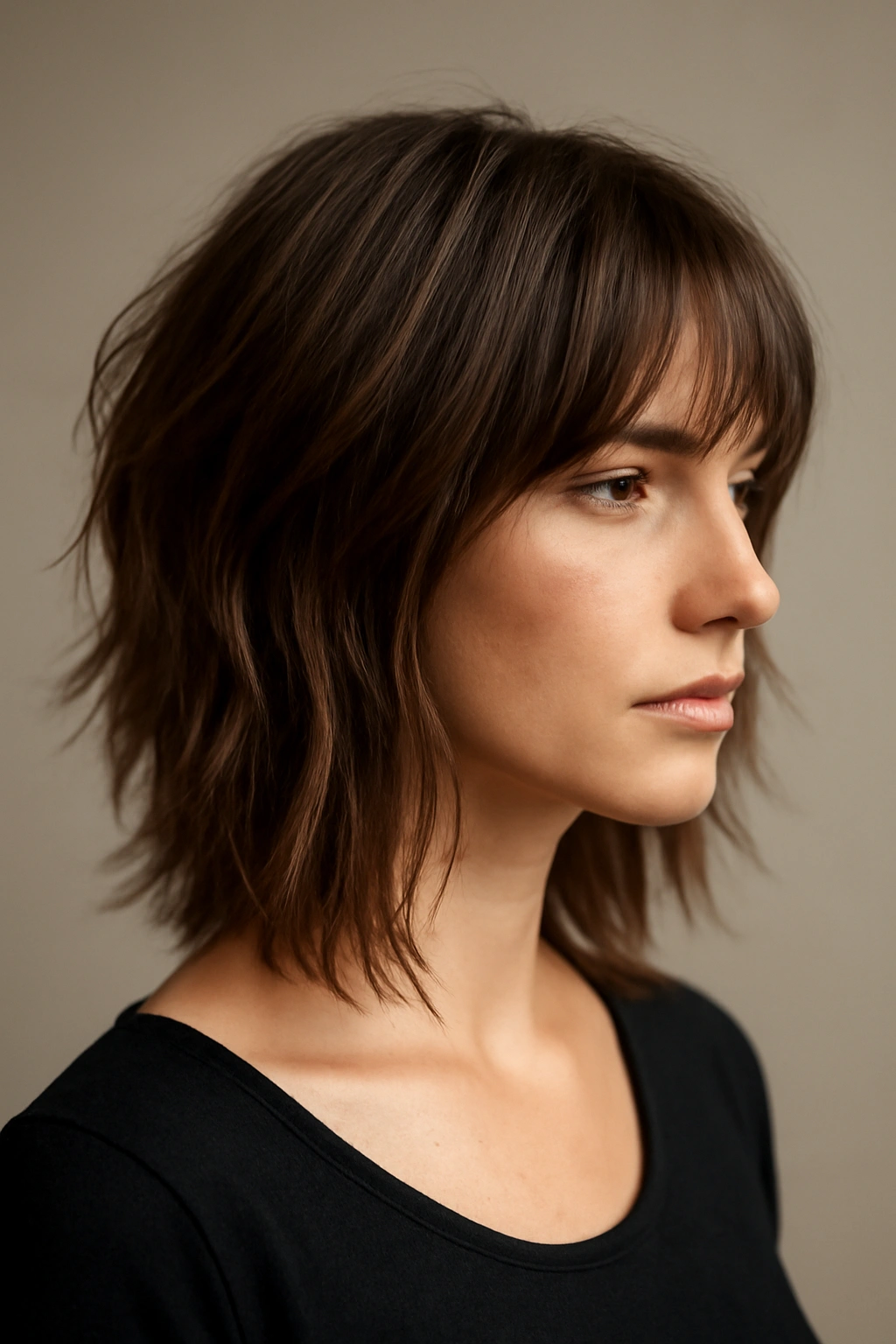 Mid-length choppy lob showing pronounced layers from crown to ends