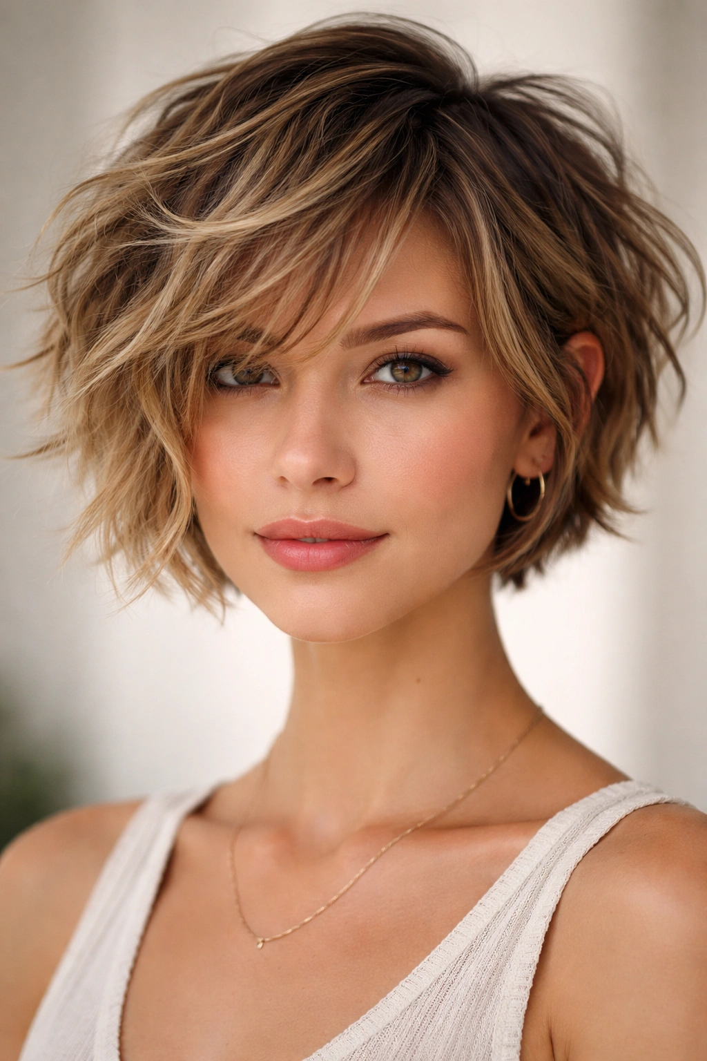 Short pixie or short bob with choppy disconnected ends for texture
