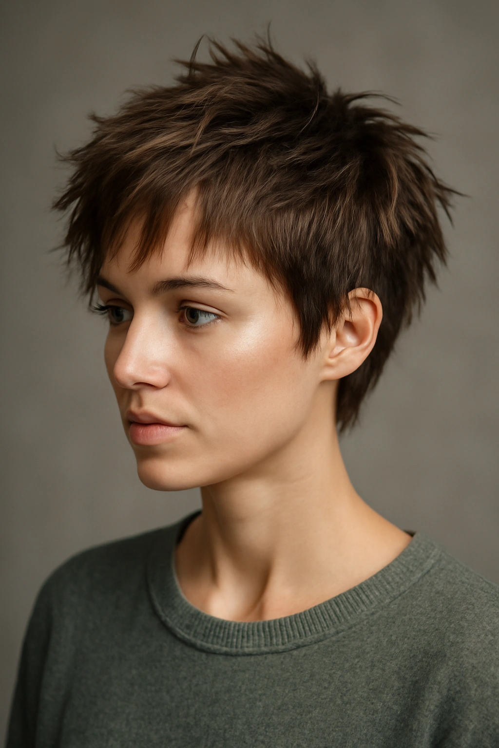 Choppy pixie cut with uneven layers and textured top