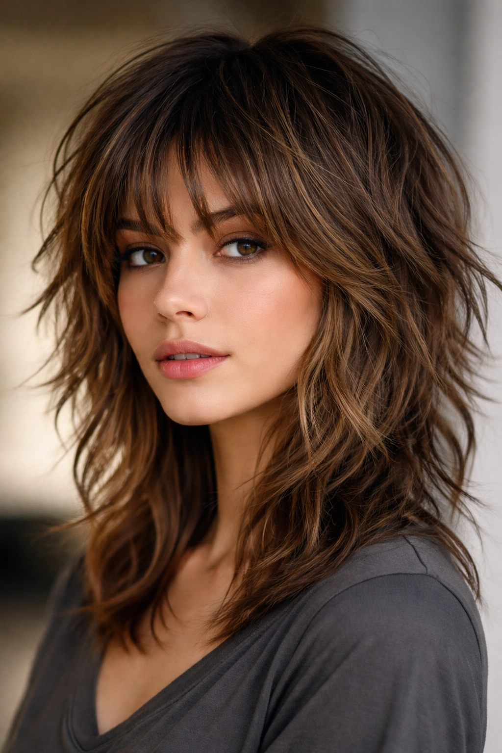 Choppy shag hairstyle with layered texture