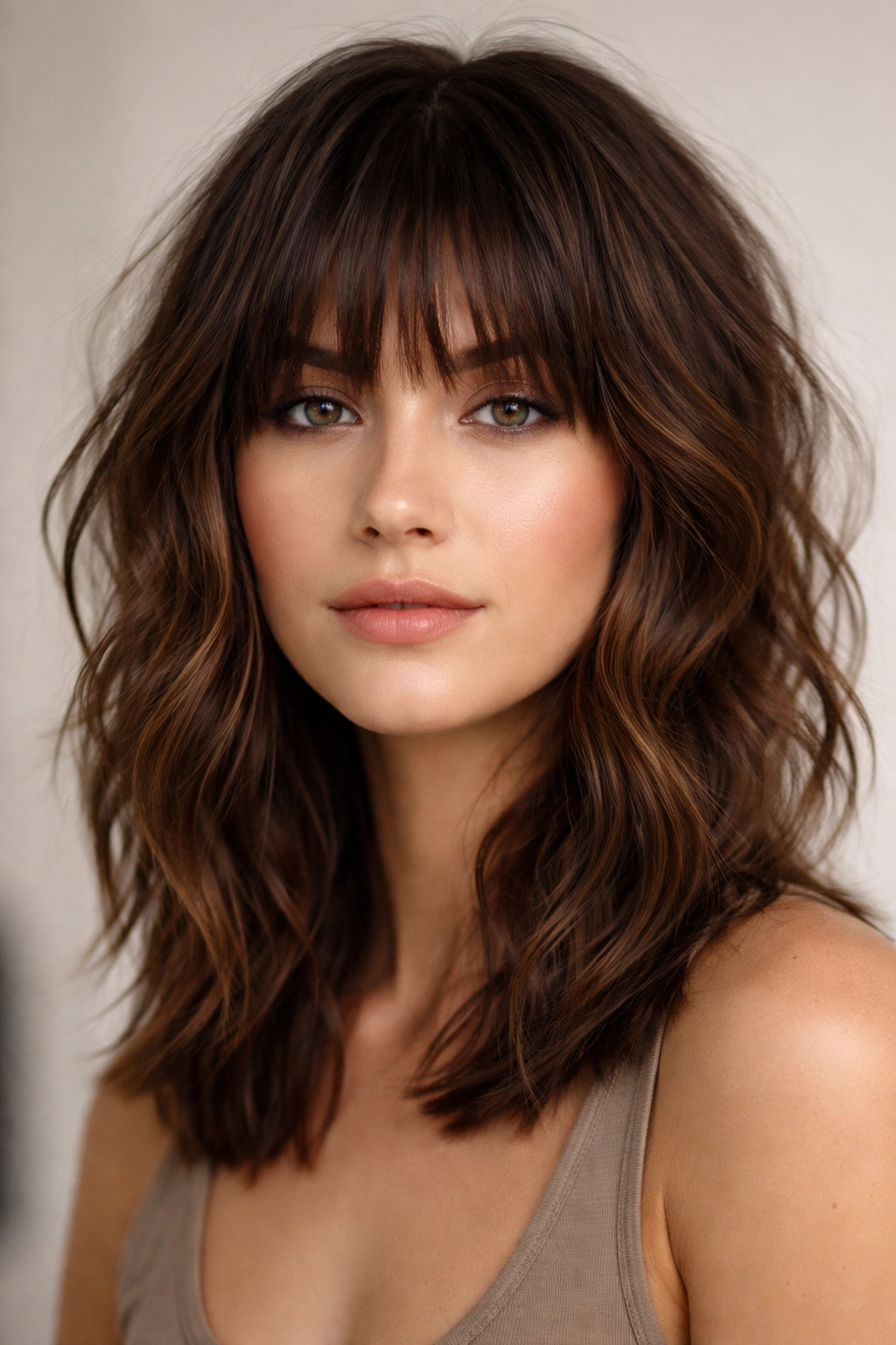 Close-up of choppy textured bangs with irregular layers