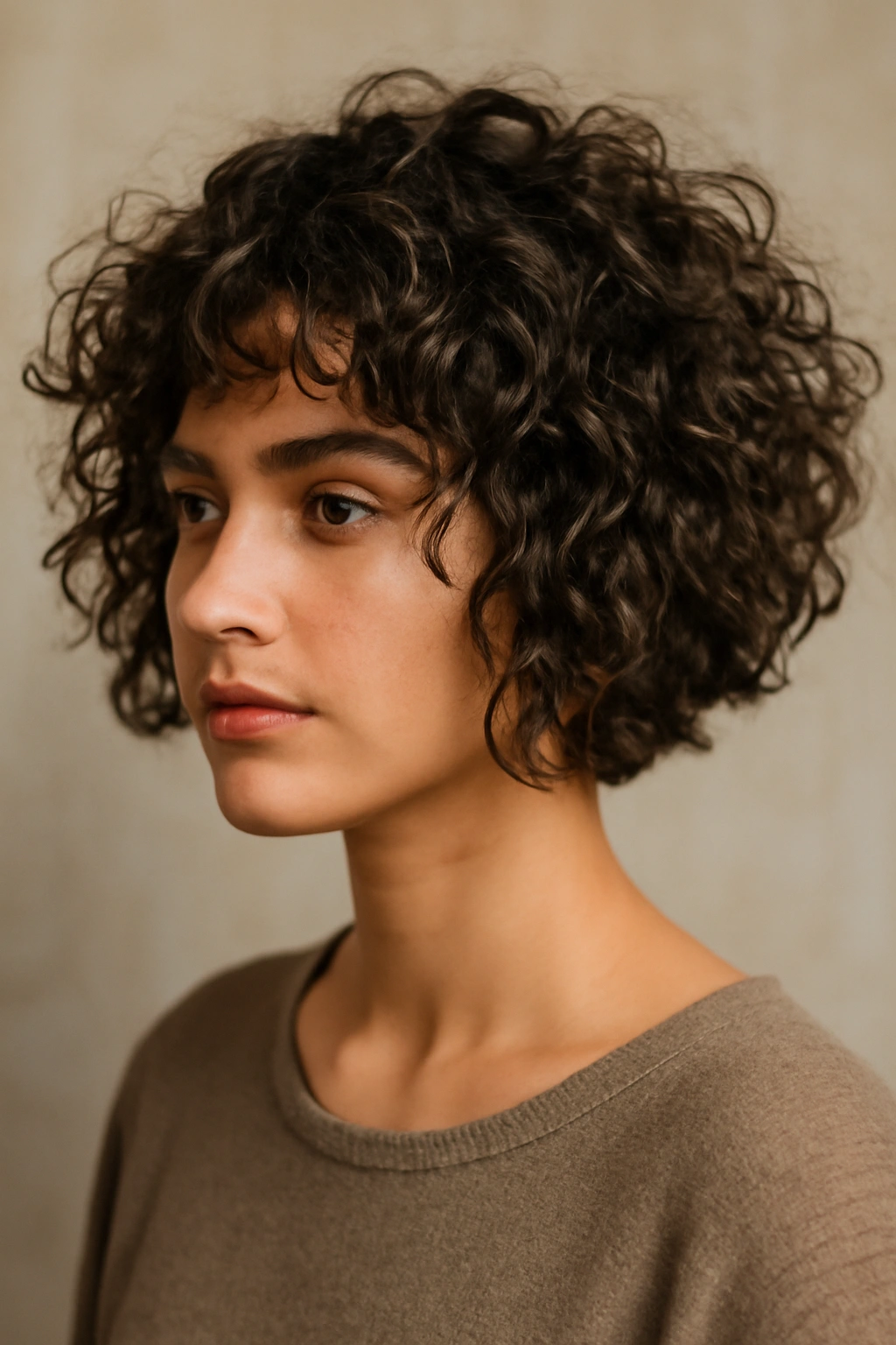 Choppy Textured Bob for Natural Curls: uneven layers creating texture in studio